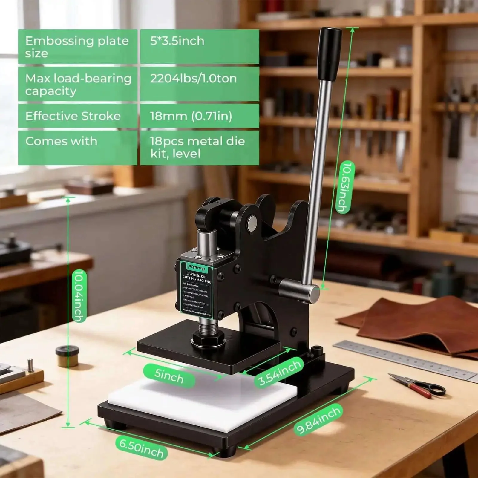 Small Leather Die Cutting Machine With 1 Ton Pressure And 18 Piece Die Set, Ultra Compact Desk Friendly For DIY Crafting, Manual Die Cutter Stamping Machine With Adjustable Stroke, Great For Home Projects - Image 2