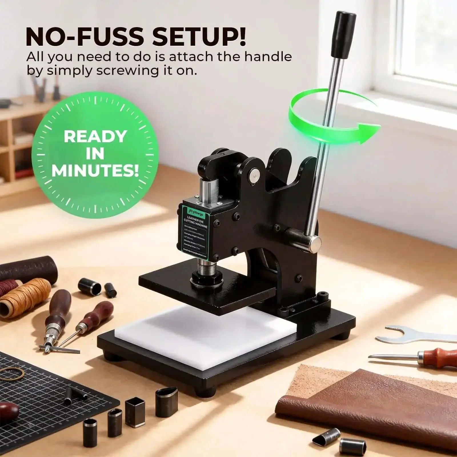Small Leather Die Cutting Machine With 1 Ton Pressure And 18 Piece Die Set, Ultra Compact Desk Friendly For DIY Crafting, Manual Die Cutter Stamping Machine With Adjustable Stroke, Great For Home Projects - Image 5