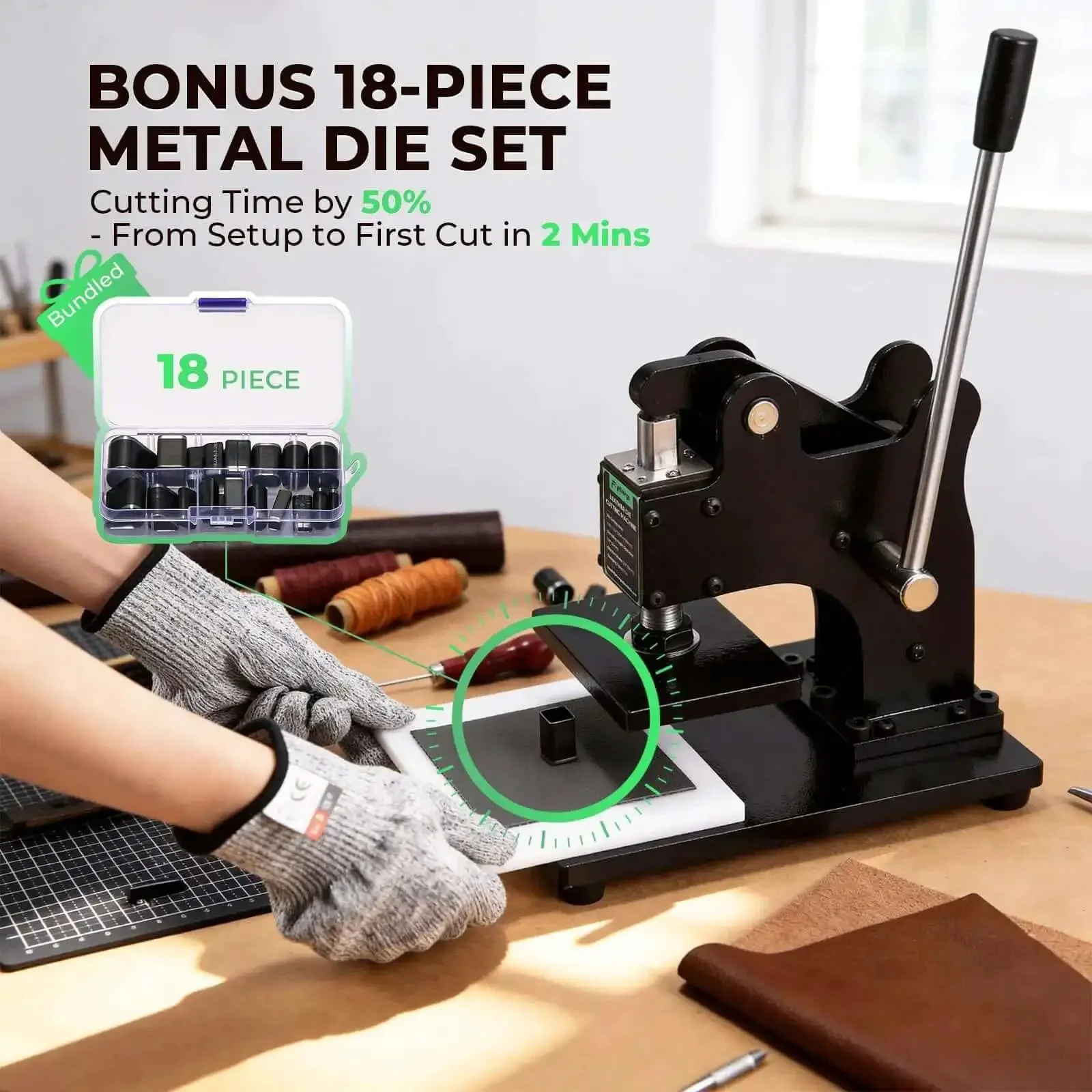 Small Leather Die Cutting Machine With 1 Ton Pressure And 18 Piece Die Set, Ultra Compact Desk Friendly For DIY Crafting, Manual Die Cutter Stamping Machine With Adjustable Stroke, Great For Home Projects - Image 6