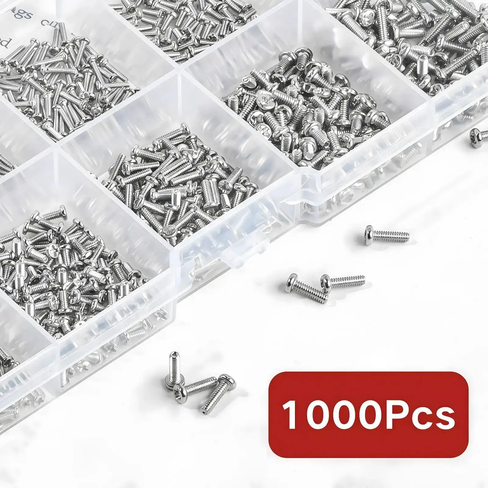 Small Micro Repair Screw Set 1000Pcs Nickel Plated Carbon Steel Phillips Pan Head Precision Screws For Eyeglasses Watches Clocks And Mobile Phones In Clear Storage Case M1 To M1.7 - Image 3