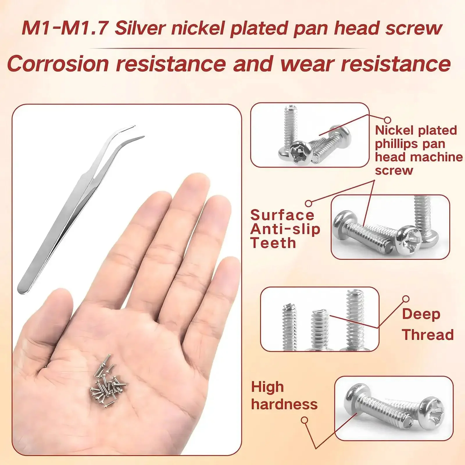 Small Micro Repair Screw Set 1000Pcs Nickel Plated Carbon Steel Phillips Pan Head Precision Screws For Eyeglasses Watches Clocks And Mobile Phones In Clear Storage Case M1 To M1.7 - Image 4