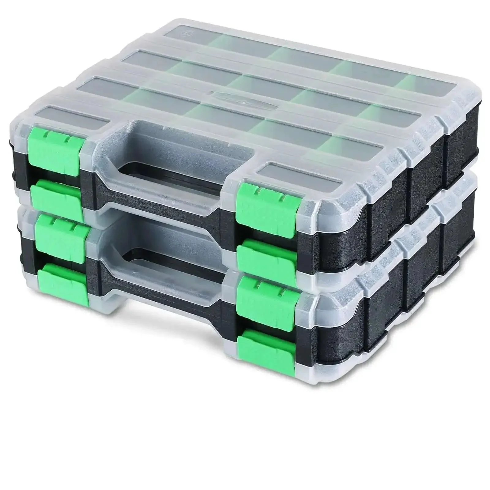 Small Parts Organizer And Hardware Storage Box Set Double Sided 34 Compartment Organizer With 24 Removable Dividers 2 Pack Green Grab And Go Ready For Screws Nuts Bolts Craft Tackle And DIY Projects