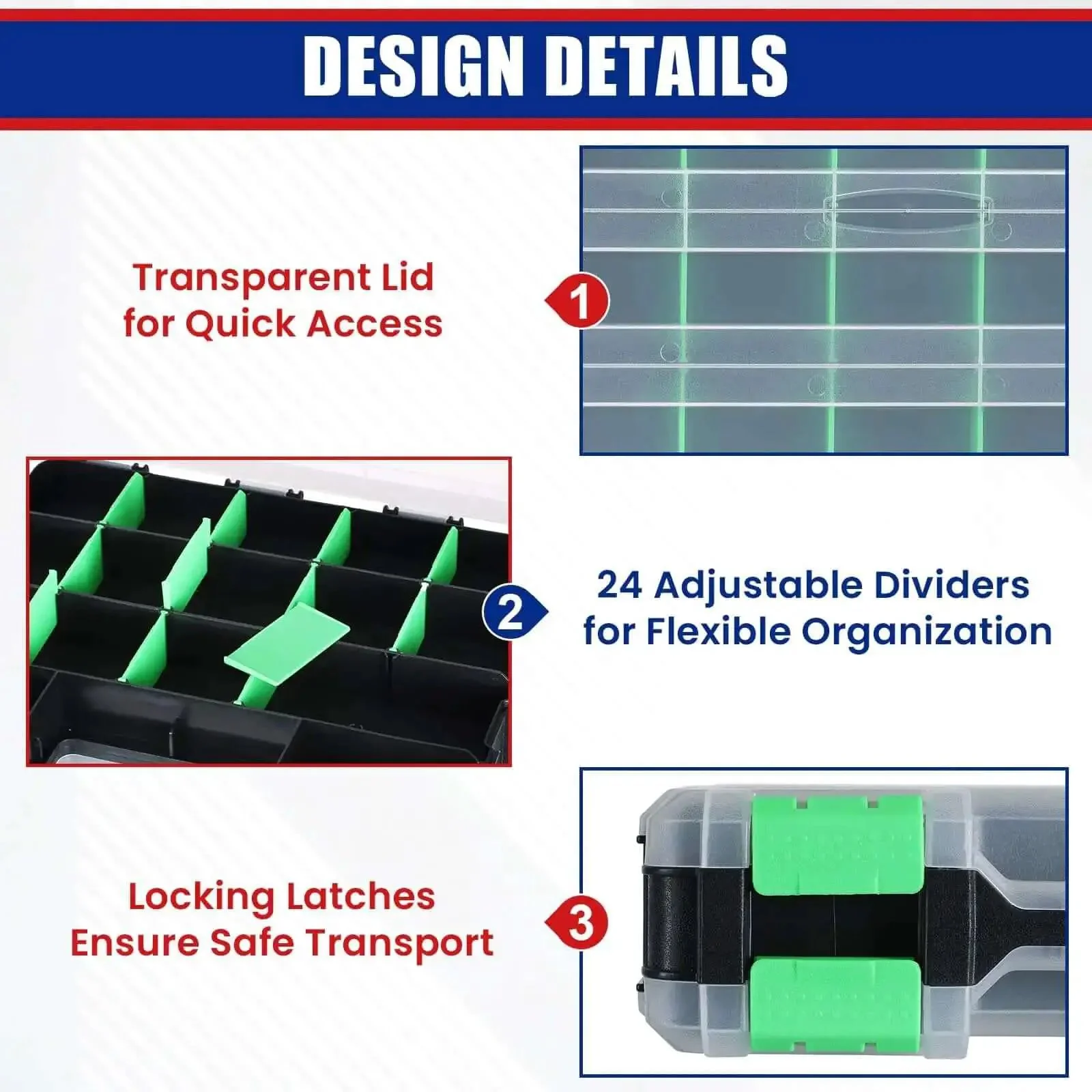 Small Parts Organizer And Hardware Storage Box Set Double Sided 34 Compartment Organizer With 24 Removable Dividers 2 Pack Green Grab And Go Ready For Screws Nuts Bolts Craft Tackle And DIY Projects - Image 5