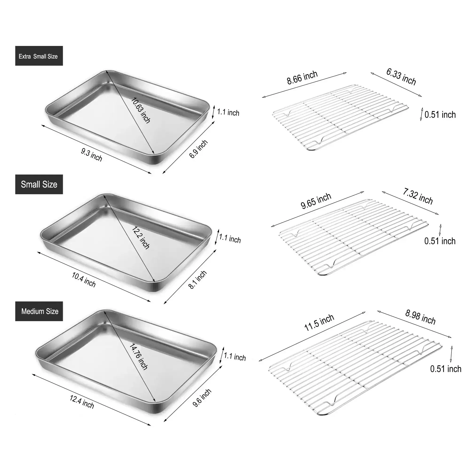 Small Stainless Steel Serving Trays With Cooling Wire Racks Set 304 Grade, Mini Baking Pans 9.3 By 6.9 Inches, Dishwasher Safe, Great For 1 Or 2 People, Includes Two Pans And Two Racks - Image 7