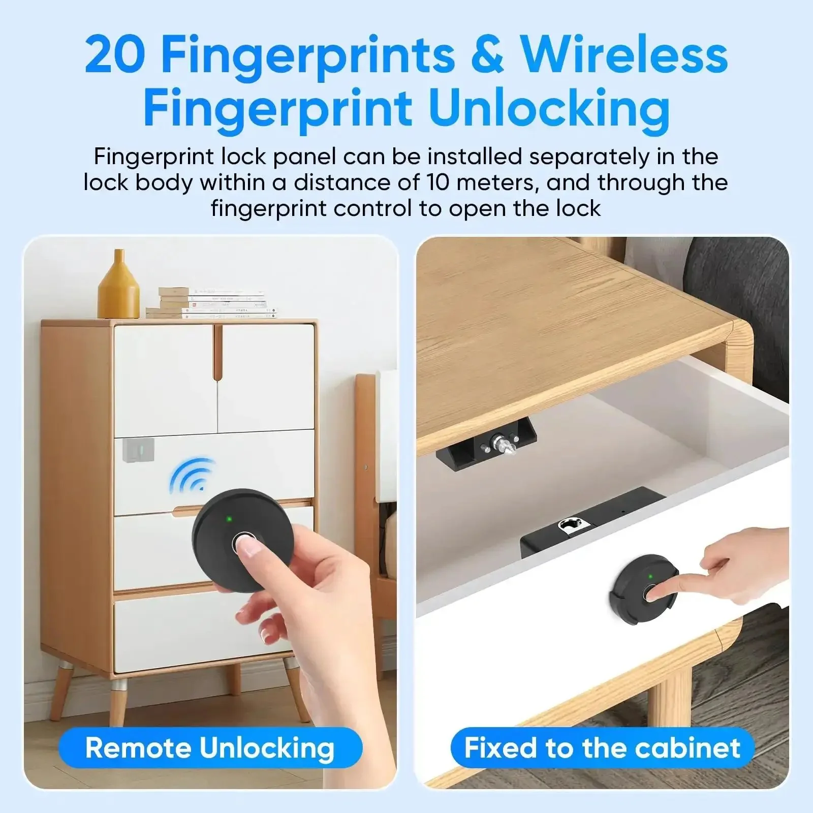 Smart Cabinet Lock With Fingerprint, Remote Unlock, And USB Key Backup, Holeless Installation For Home Office Closet And File Drawers, 10 Meter Range, No Hassle Keyless Hidden Locker Security For Wardrobe - Image 8