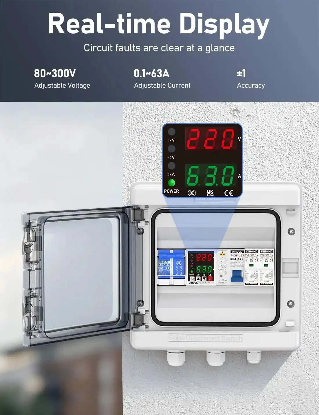 Smart Circuit Breaker With Adjustable Voltage Protection 70-200V Low Cutoff, 140-300V High Cutoff, 1-63A Overcurrent Protector AC Disconnect Switch DIN Rail Mount 19 Customizable Presets For Precise Electrical Safety - Image 7
