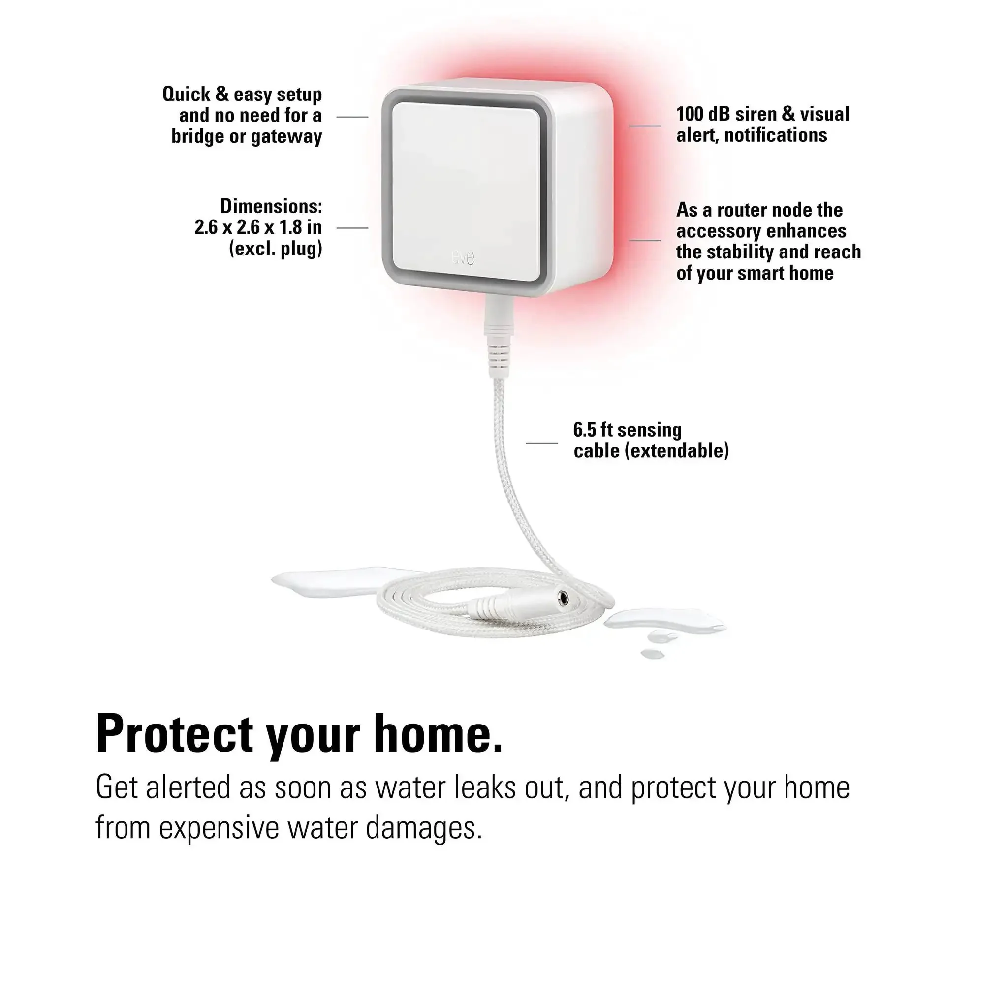 Smart Home Water Leak Detector With 6.5 Ft Sensing Cable, 100 dB Siren, HomeKit Ready, Real Time App Alerts, Bluetooth And Thread Connectivity, Protect Your Kitchen, Basement And Laundry From Flood Damage - Image 7