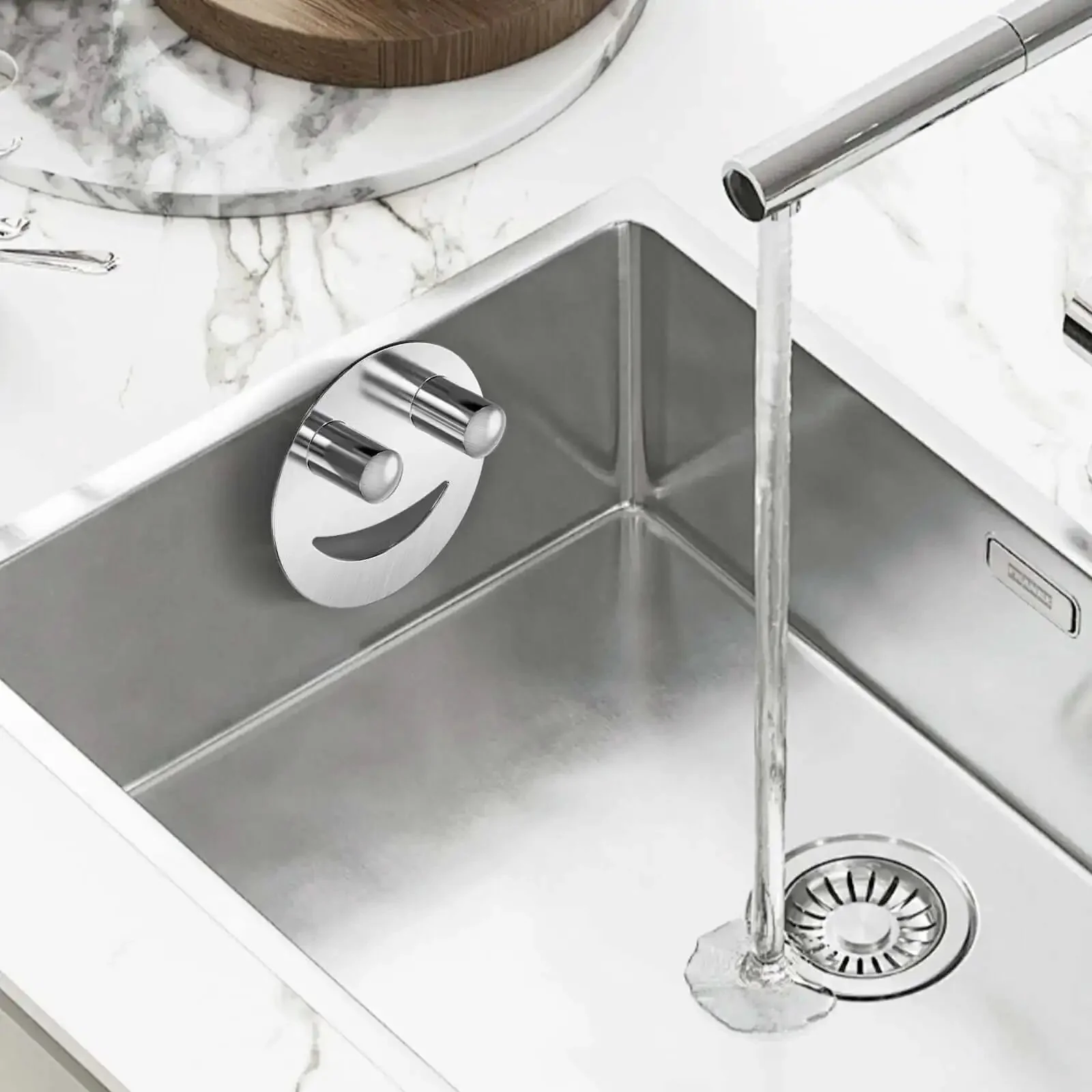 Smiley Face Stainless Steel Dish Sponge Holder With Suction Cup Silver Sink Caddy Organizer Storage For Kitchen RV And Apartment Scrubber Durable Space Saving Rust Resistant Modern Decor Accessories Gotta Have - Image 2
