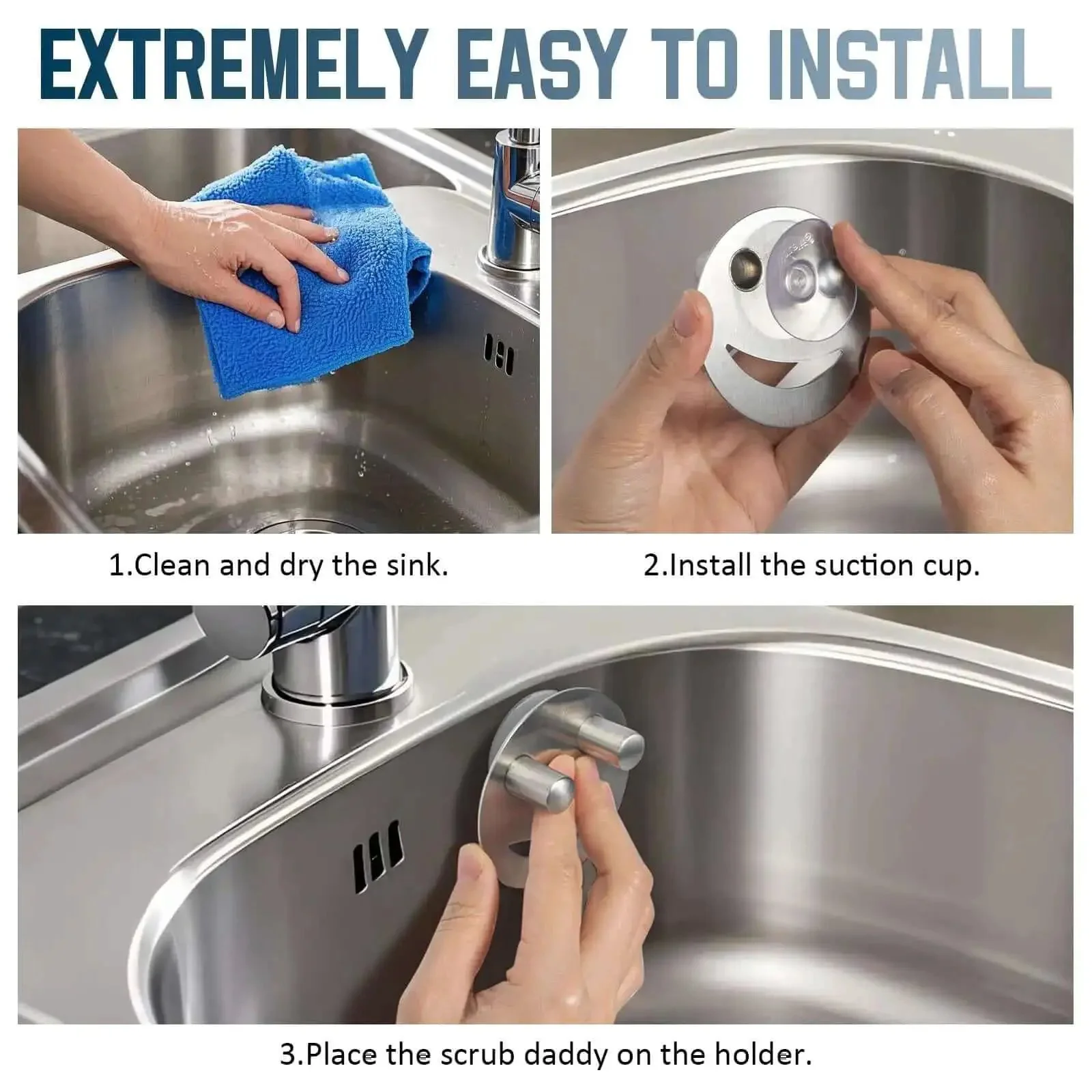 Smiley Face Stainless Steel Dish Sponge Holder With Suction Cup Silver Sink Caddy Organizer Storage For Kitchen RV And Apartment Scrubber Durable Space Saving Rust Resistant Modern Decor Accessories Gotta Have - Image 6