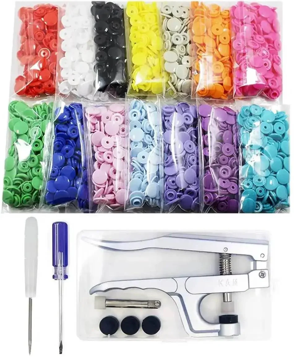 Snap Fasteners Kit With Pliers, 420 Complete Sets In 14 Colors, No Sew Plastic Snaps For Crafts And Clothing, Easy DIY Starter Pack, Includes 60 Caps, 30 Sockets, 30 Studs Per Color, Size 20 T5