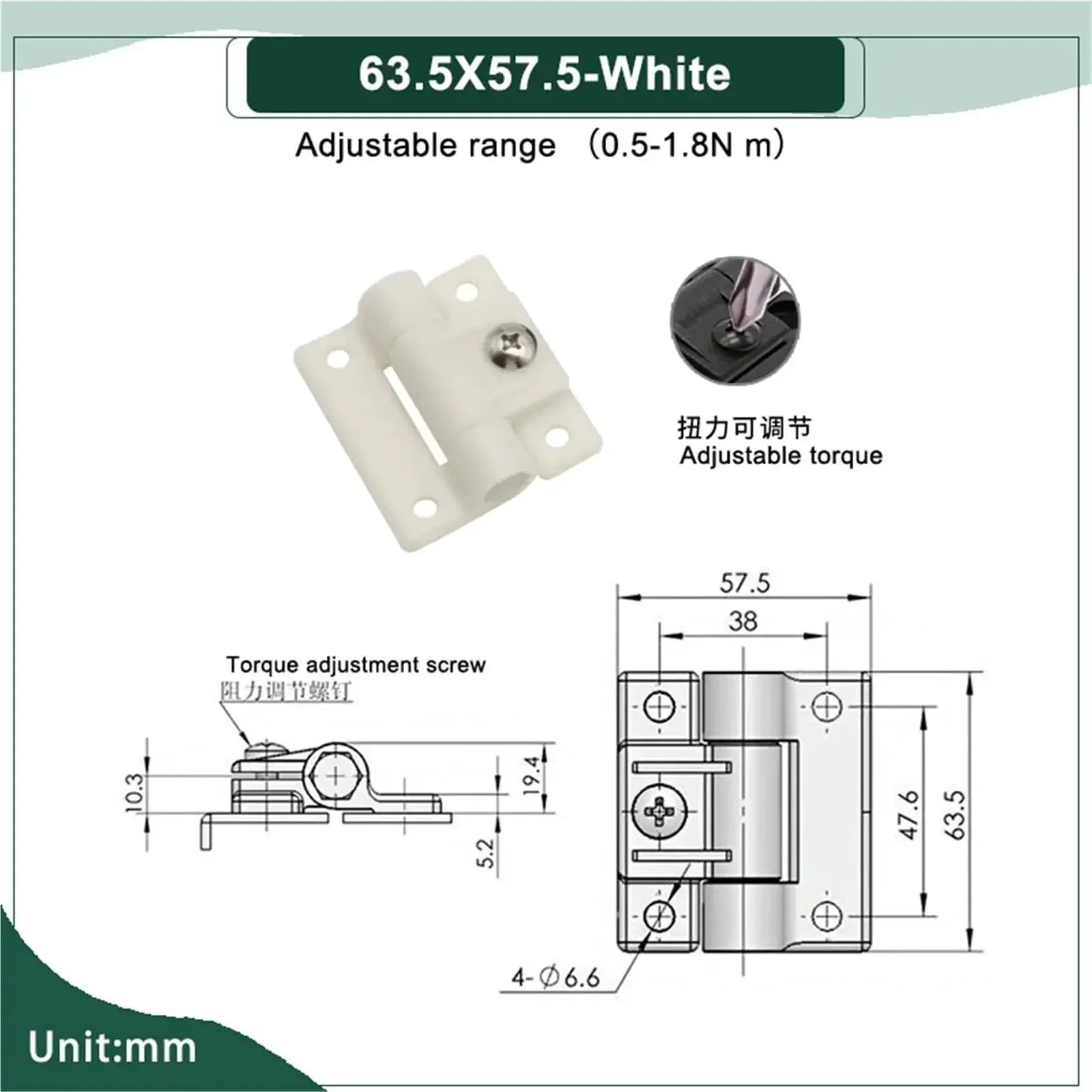 Soft Close Damping Hinges With Positioning And Torque Adjustability For Industrial Equipment White 63.5X57.5 mm 1 Piece Easy Mount Smooth Operation Quiet Close Heavy Duty Build - Image 3