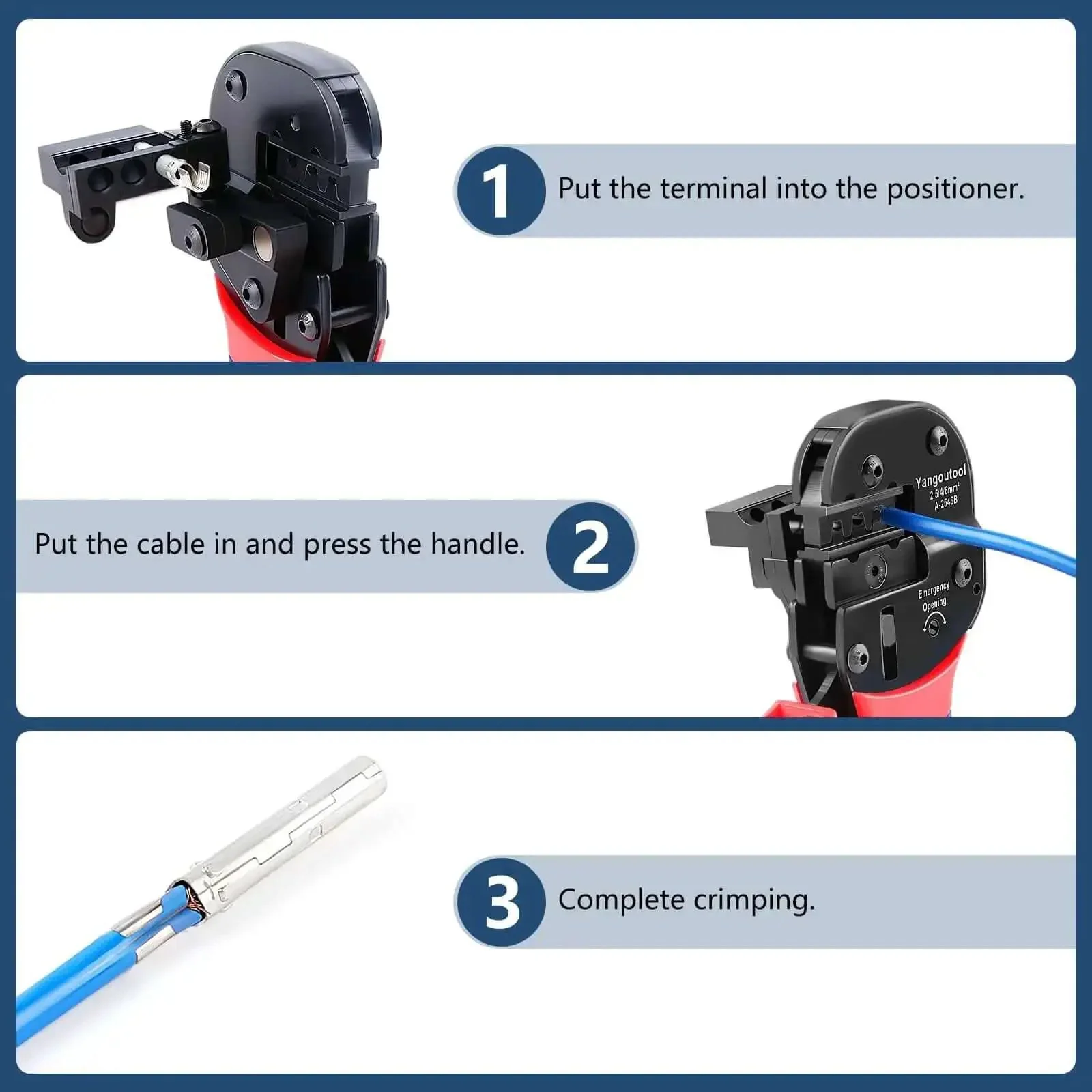 Solar Crimping Tool For PV Cables YG-2546B For AWG 14-10 2.5/4/6.0mm2 PV Connectors, Accurate Positioning Bracket, Heavy Duty Steel Construction, Fast, Precise Crimping For Solar Panel Wiring - Image 4