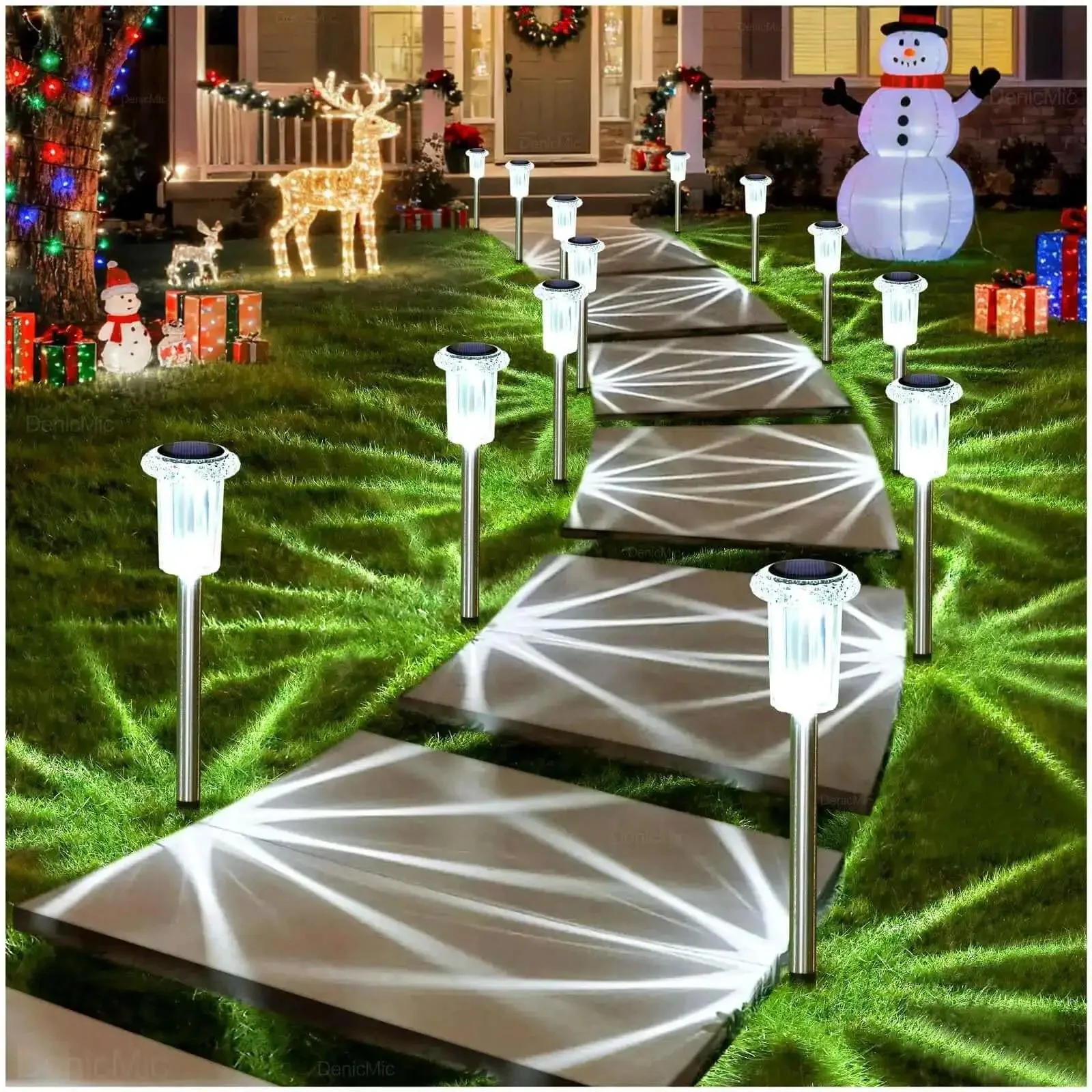 Solar LED Outdoor Stake Lights Pack Of 10 Waterproof Stainless Steel Yard Pathway Garden Driveway Walkway Landscape Lighting 6000K Cool White Easy Setup Weatherproof No Hassle - Image 2