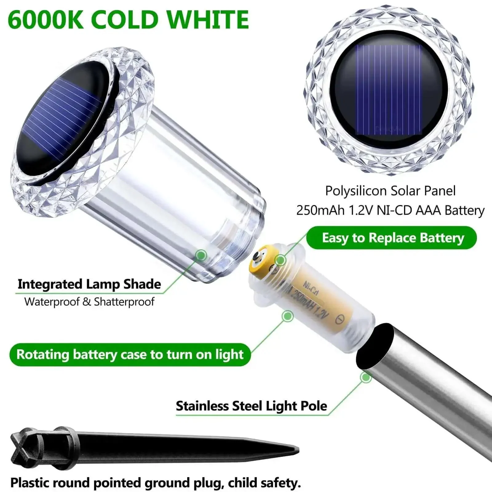 Solar LED Outdoor Stake Lights Pack Of 10 Waterproof Stainless Steel Yard Pathway Garden Driveway Walkway Landscape Lighting 6000K Cool White Easy Setup Weatherproof No Hassle - Image 9