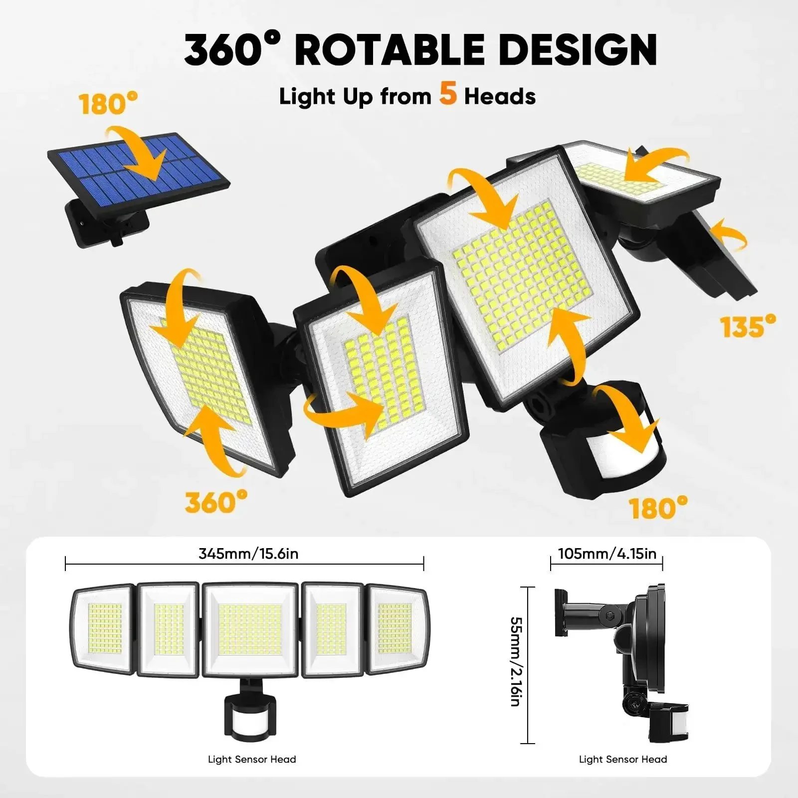 Solar Motion Lights Outdoor With Sixteen Point Four Foot Cable 3000LM LED Security Flood Lights Dusk To Dawn IP65 Waterproof With Remote For Backyard Garage Front Door Weather Resistant And Easy Install - Image 2