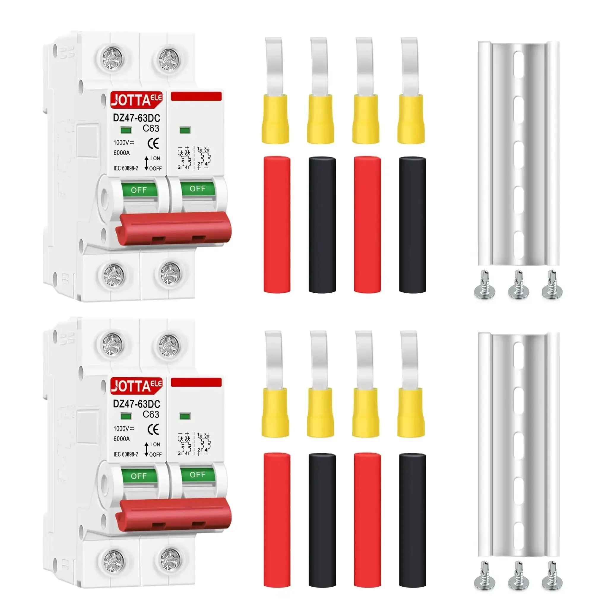 Solar Panel Disconnect Switch 2 Pole DC Circuit Breaker 63A Beefy Isolator For PV System 1000V Max Thermal Magnetic Trip DIN Rail Mount 2 Pack Fast Safe Isolation