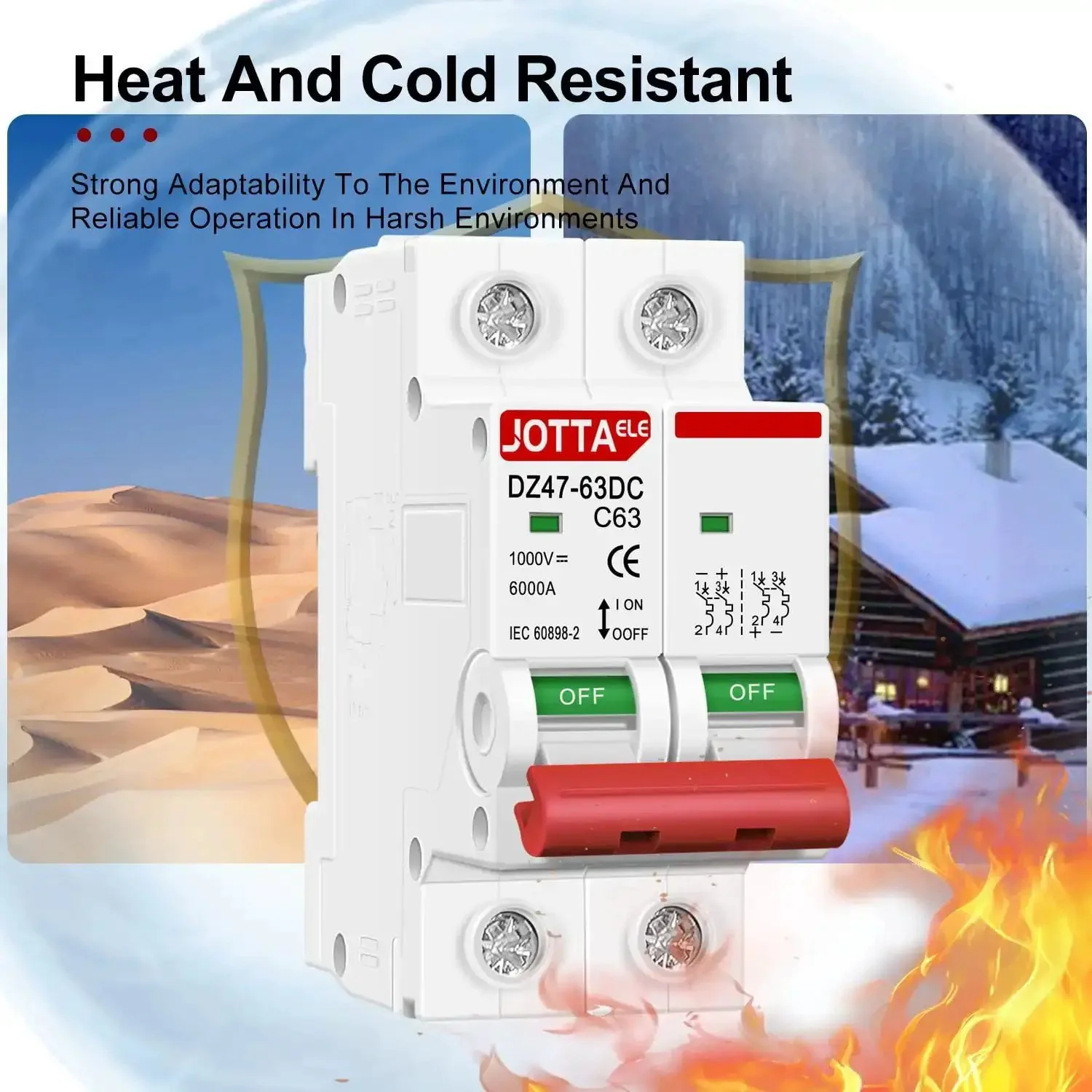 Solar Panel Disconnect Switch 2 Pole DC Circuit Breaker 63A Beefy Isolator For PV System 1000V Max Thermal Magnetic Trip DIN Rail Mount 2 Pack Fast Safe Isolation - Image 2