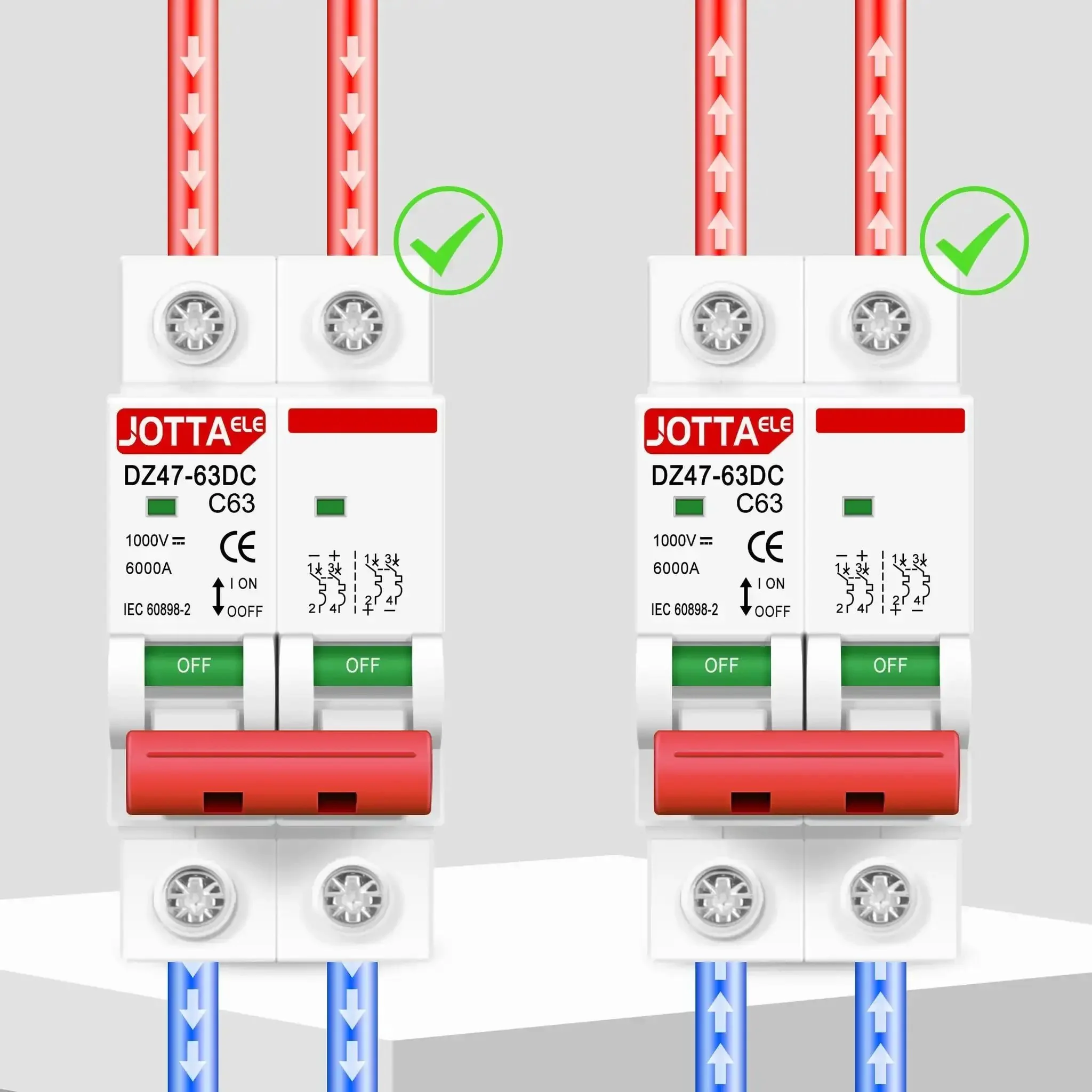 Solar Panel Disconnect Switch 2 Pole DC Circuit Breaker 63A Beefy Isolator For PV System 1000V Max Thermal Magnetic Trip DIN Rail Mount 2 Pack Fast Safe Isolation - Image 3