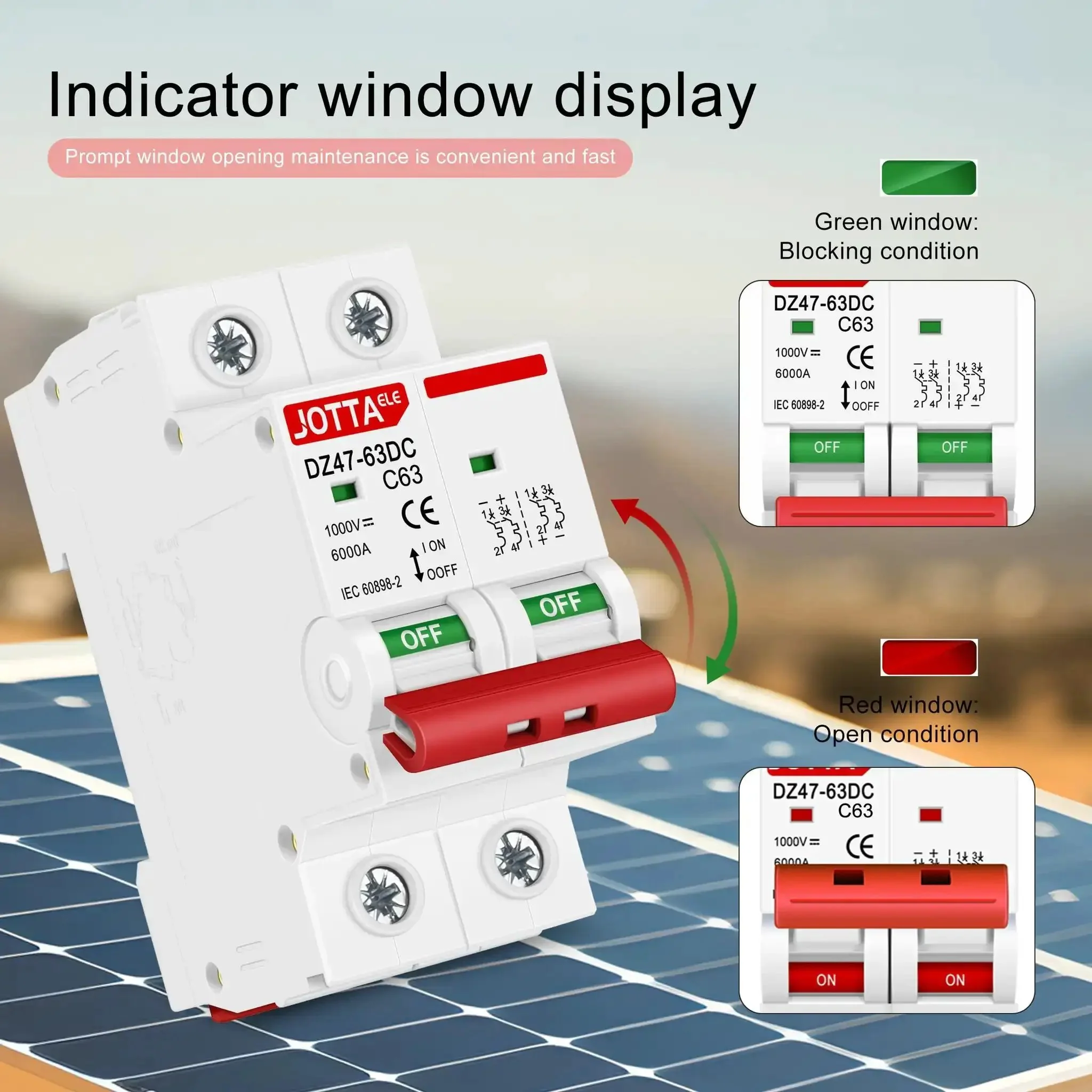 Solar Panel Disconnect Switch 2 Pole DC Circuit Breaker 63A Beefy Isolator For PV System 1000V Max Thermal Magnetic Trip DIN Rail Mount 2 Pack Fast Safe Isolation - Image 4