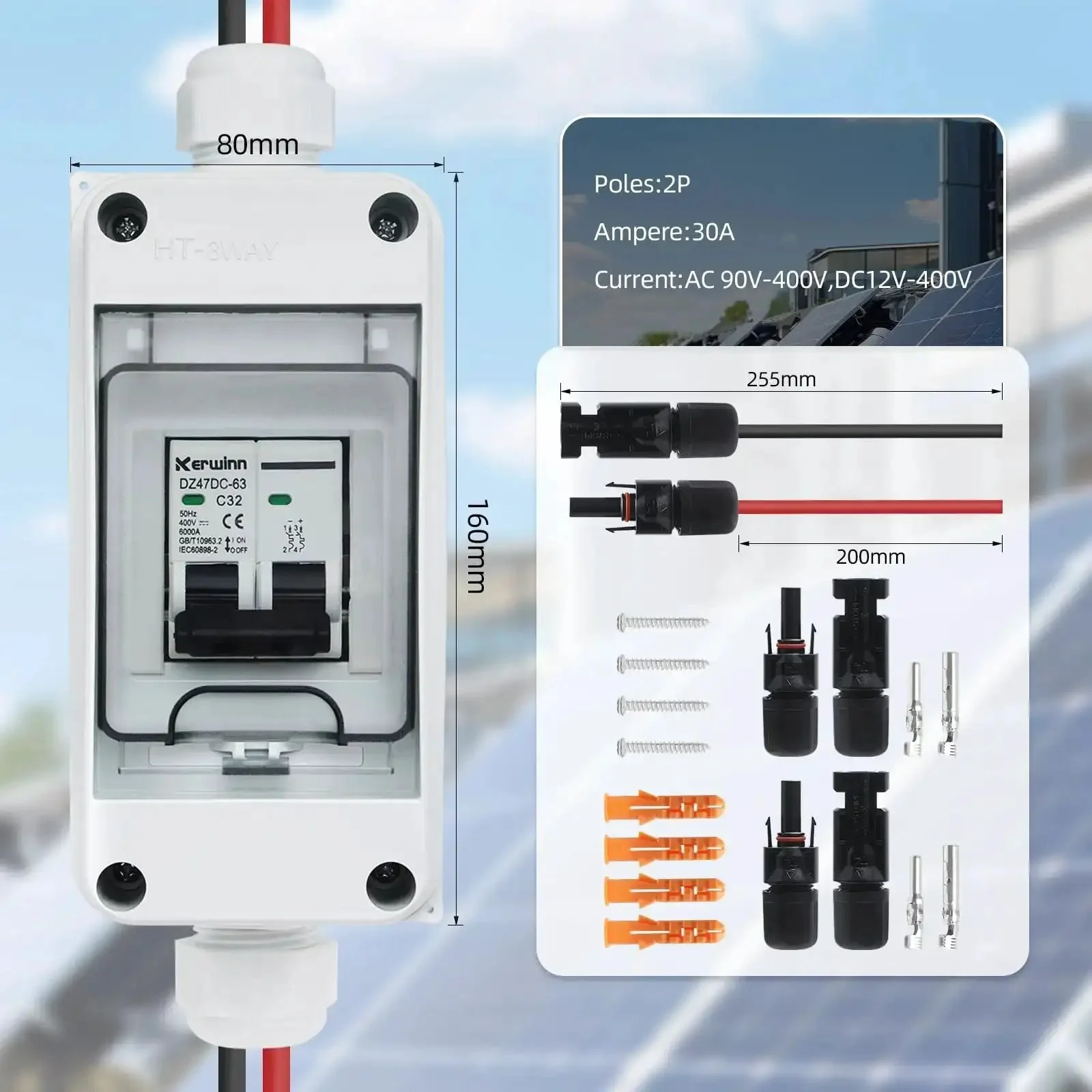 Solar Panel Disconnect Switch 30A 400V Mini Circuit Breaker Box IP65 Waterproof Dustproof for Photovoltaic Grid Connected Off Grid Systems Home Use Tough as Nails - Image 6