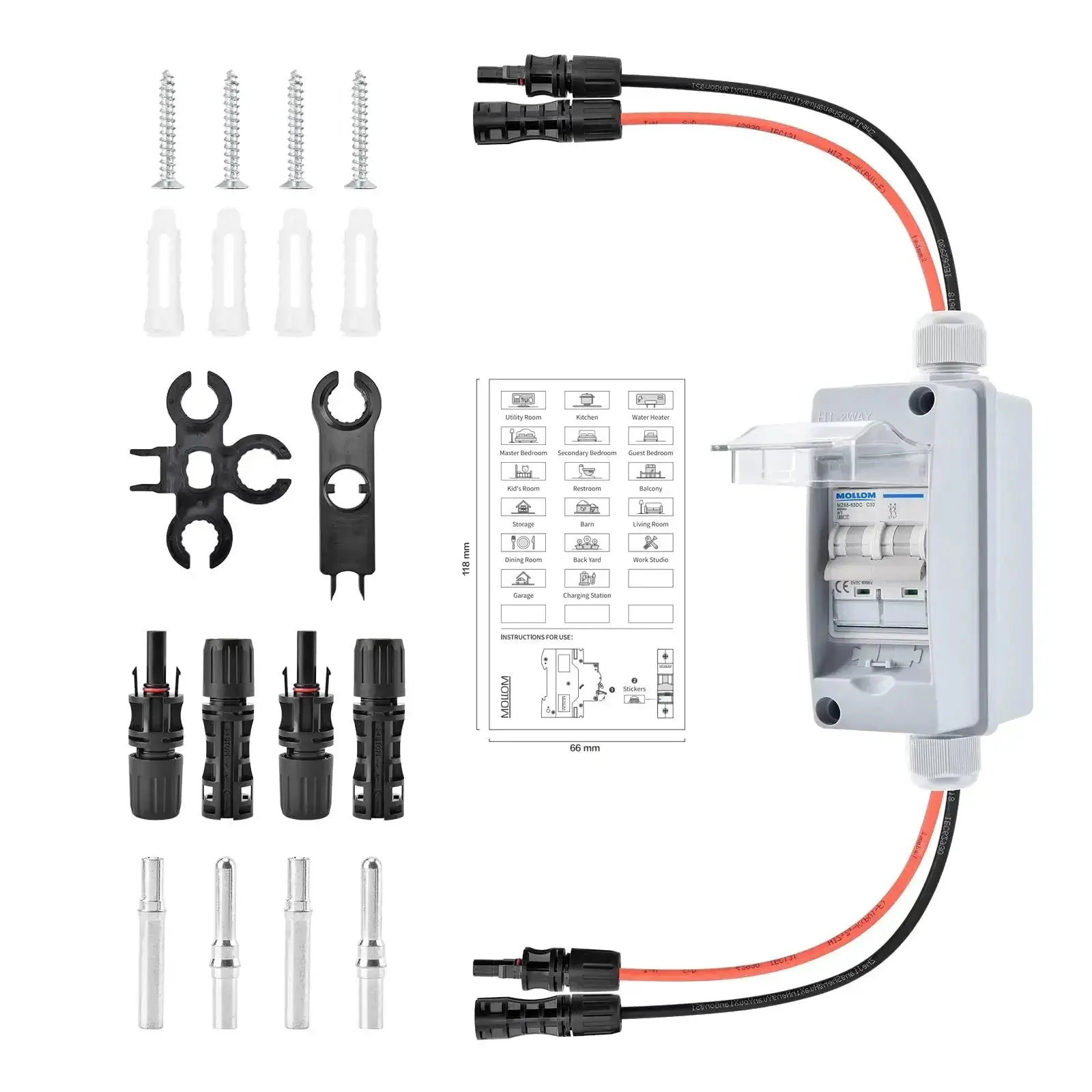 Solar Panel Disconnect Switch Kit 400V 30 Amp IP65 Breaker Box With 2P DC Miniature Circuit Breaker For PV Systems Home Outdoor Battery Durable Copper Core Connectors Easy Install Weatherproof Performance And Safety