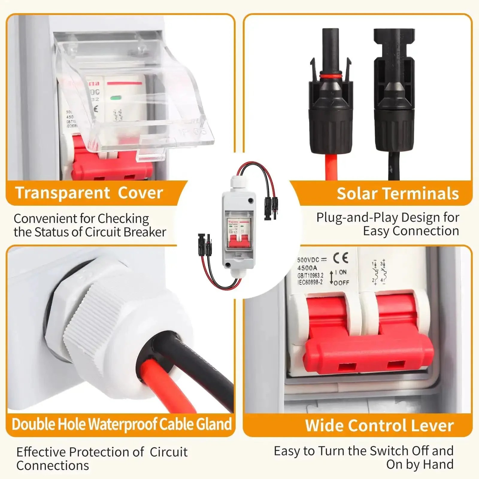 Solar Panel Disconnect Switch With IP65 Waterproof Rating Back Mounted DC 500V 32A Mini Circuit Breaker Box For Outdoor Solar PV Systems Safe System Isolation And Easy Installation Built Tough For Real World Outdoor Installations - Image 5