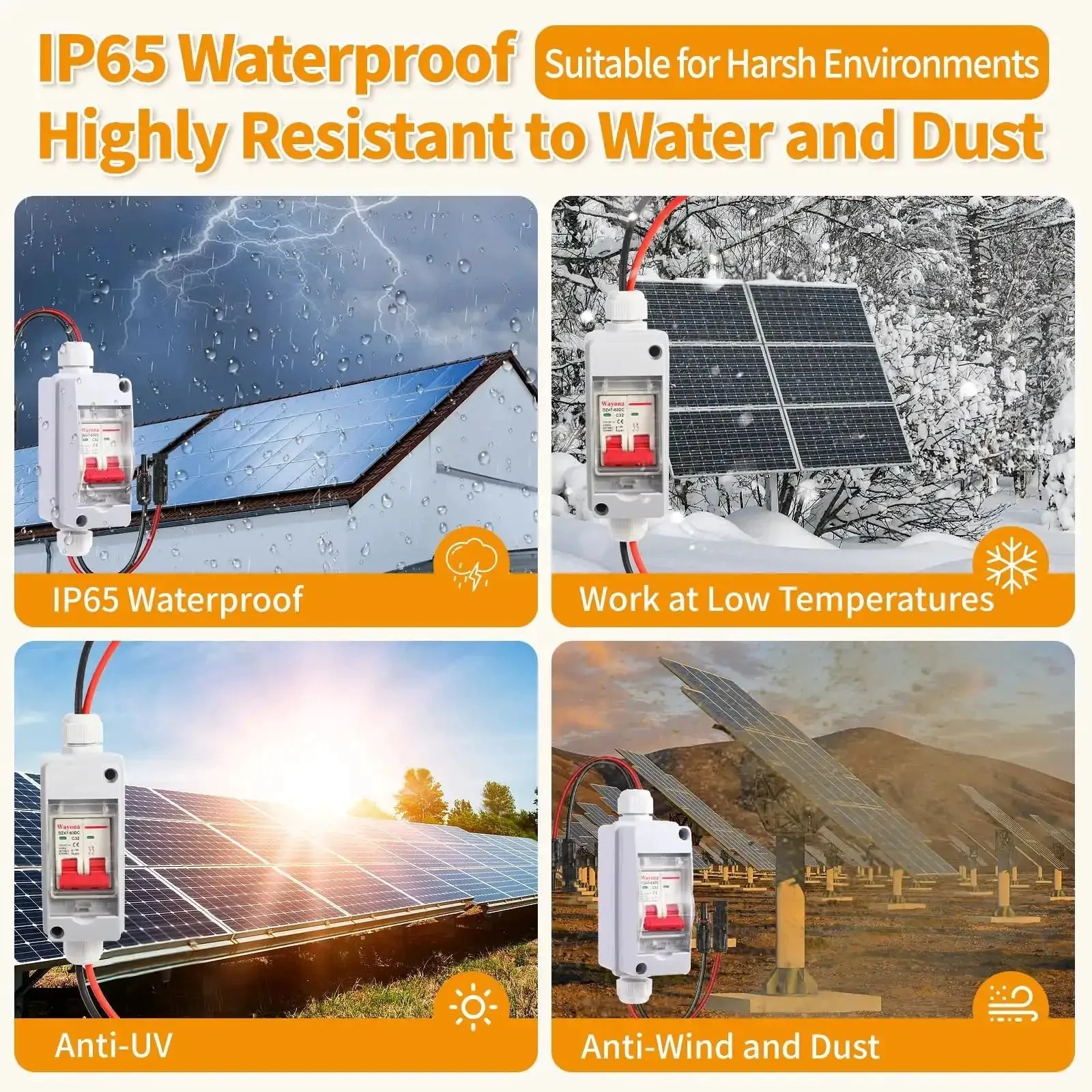 Solar Panel Disconnect Switch With IP65 Waterproof Rating Back Mounted DC 500V 32A Mini Circuit Breaker Box For Outdoor Solar PV Systems Safe System Isolation And Easy Installation Built Tough For Real World Outdoor Installations - Image 6