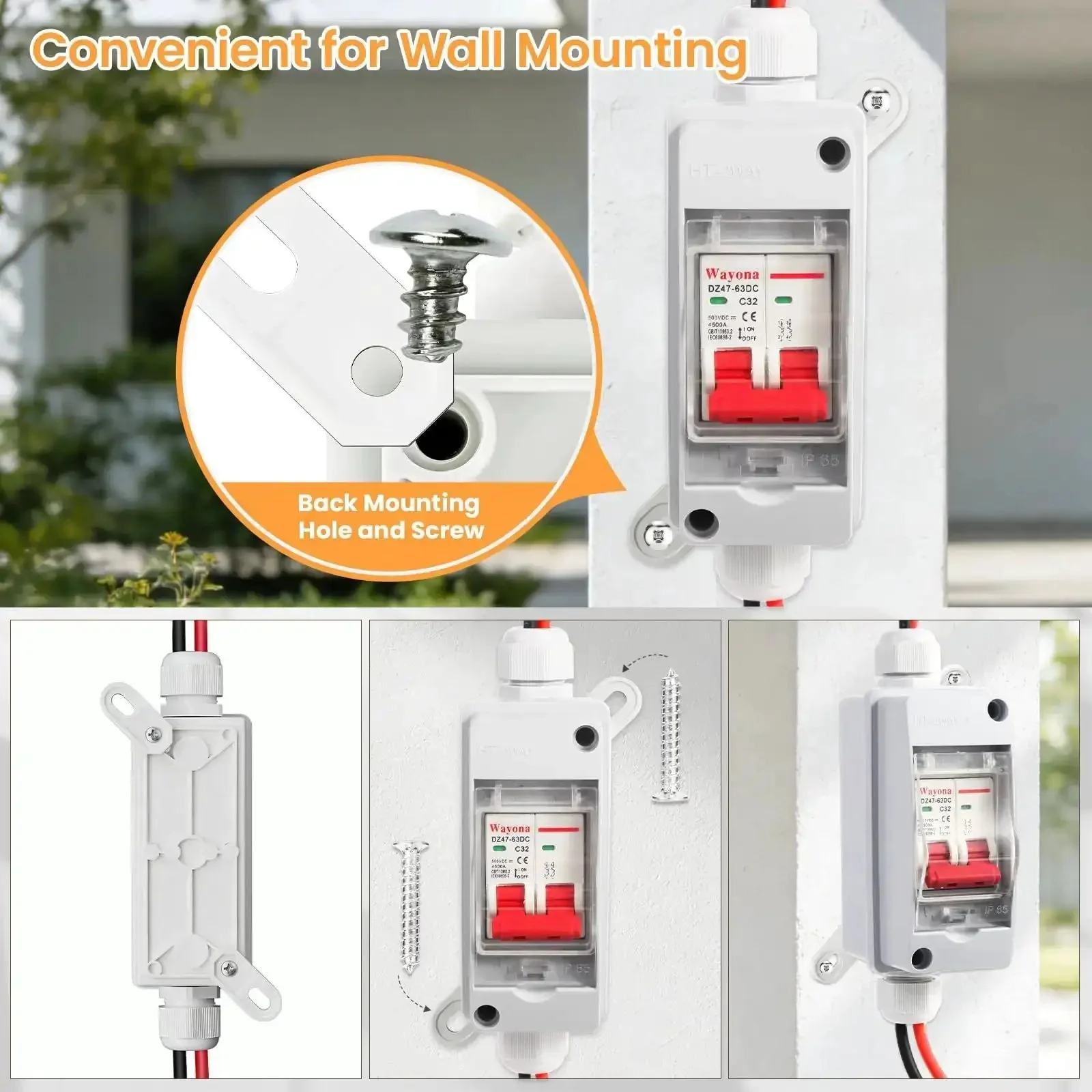 Solar Panel Disconnect Switch With IP65 Waterproof Rating Back Mounted DC 500V 32A Mini Circuit Breaker Box For Outdoor Solar PV Systems Safe System Isolation And Easy Installation Built Tough For Real World Outdoor Installations - Image 7