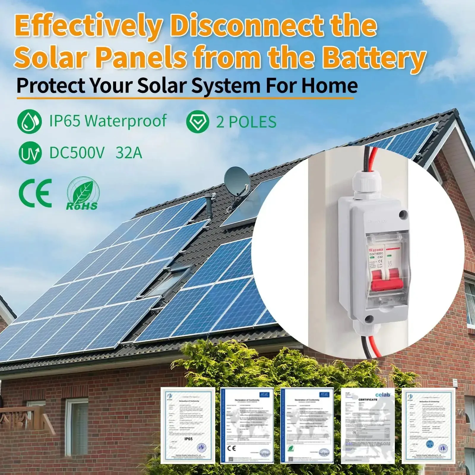 Solar Panel Disconnect Switch With IP65 Waterproof Rating Back Mounted DC 500V 32A Mini Circuit Breaker Box For Outdoor Solar PV Systems Safe System Isolation And Easy Installation Built Tough For Real World Outdoor Installations - Image 8