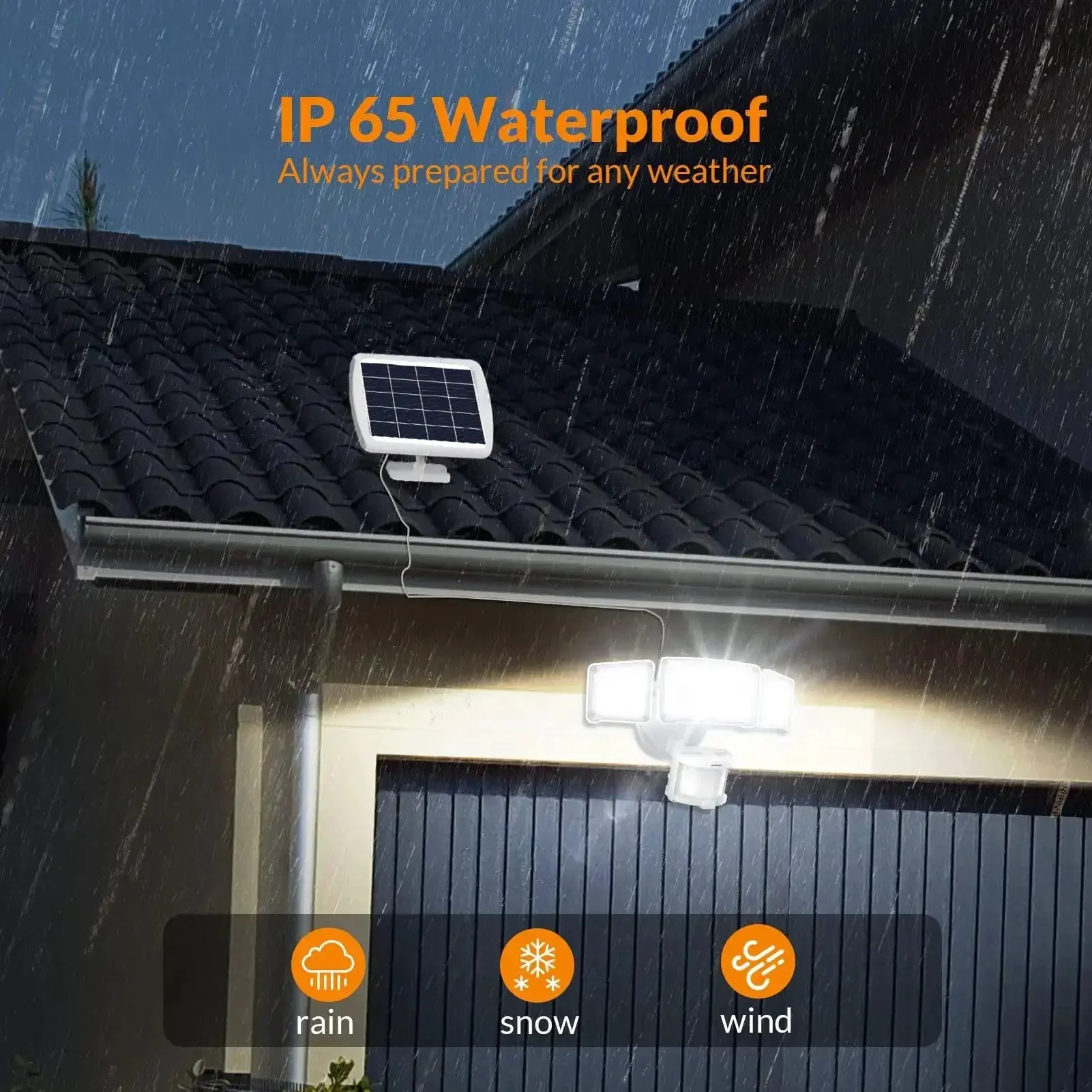 Solar Powered Motion Sensor Outdoor Light With 1600 Lumen White Flood Beams IP65 Waterproof Three Adjustable Heads No Wiring Needed Energy Saving Security Flood Light For Yard And Garage - Image 5