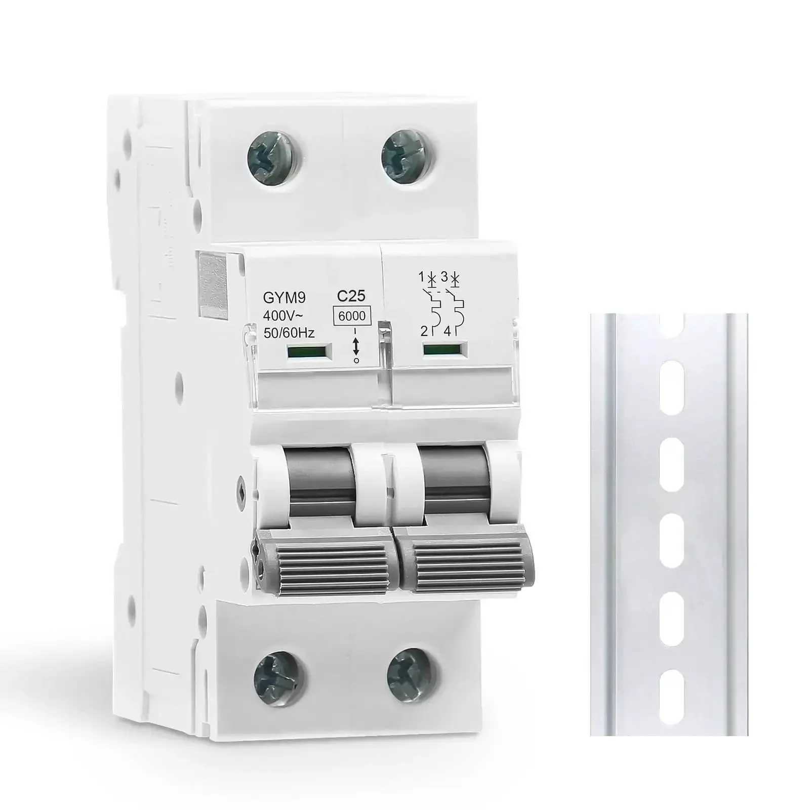 Solid 25 Amp Miniature Circuit Breaker For Solar Systems 120V 240V 2 Pole DIN Rail Mount MCB With Thermal Magnetic Trip RV Battery Isolator And PV System Protection CE Certified