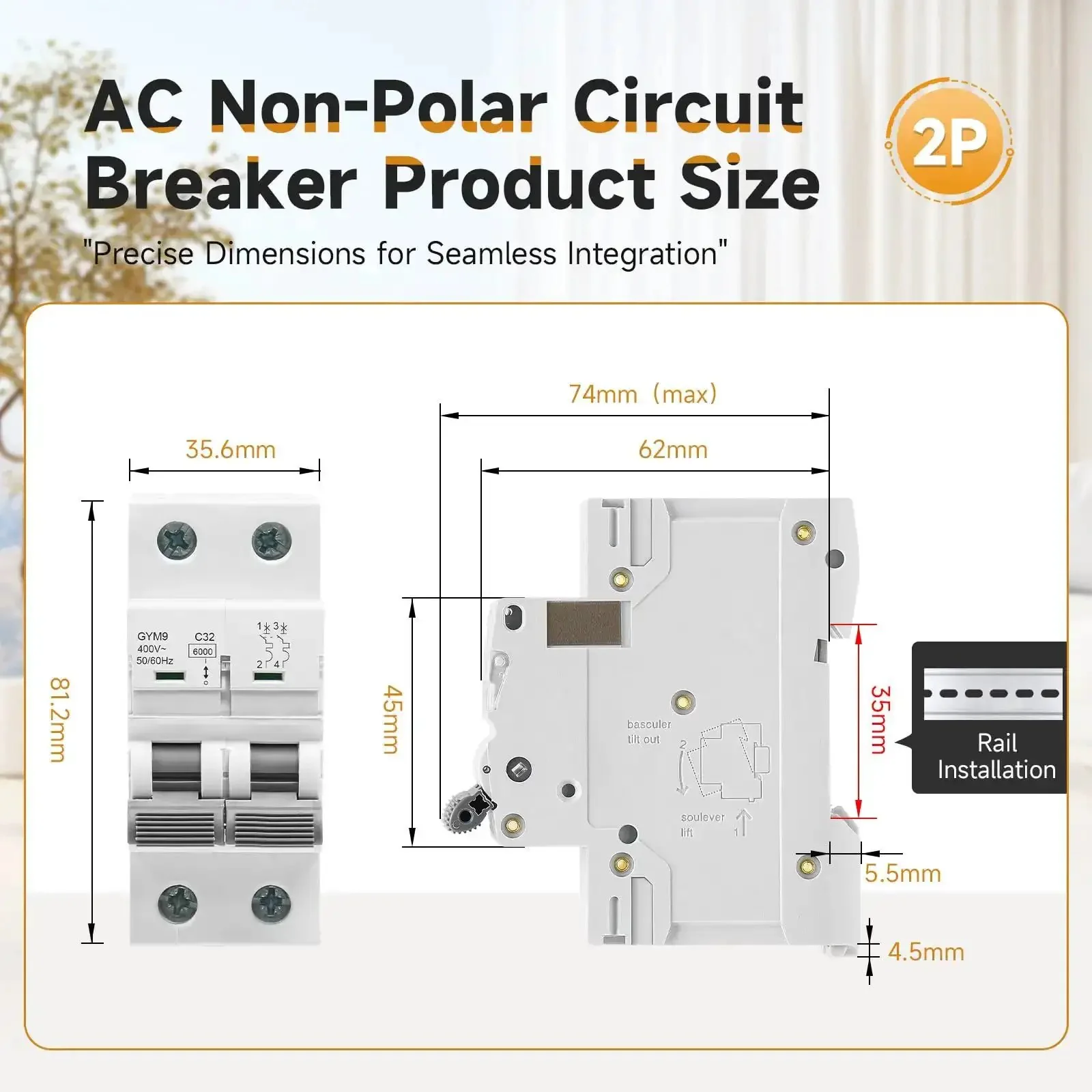 Solid 25 Amp Miniature Circuit Breaker For Solar Systems 120V 240V 2 Pole DIN Rail Mount MCB With Thermal Magnetic Trip RV Battery Isolator And PV System Protection CE Certified - Image 2