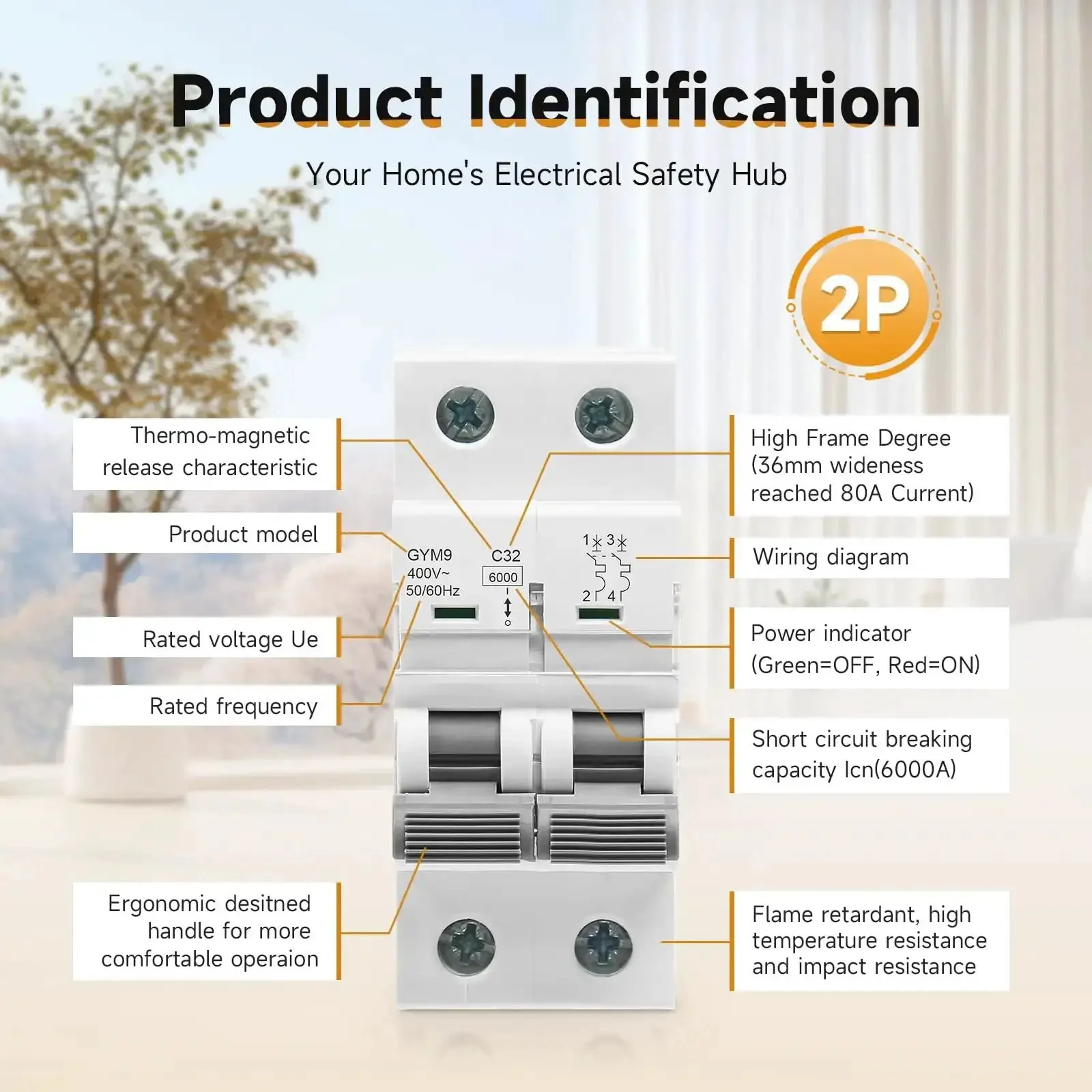 Solid 25 Amp Miniature Circuit Breaker For Solar Systems 120V 240V 2 Pole DIN Rail Mount MCB With Thermal Magnetic Trip RV Battery Isolator And PV System Protection CE Certified - Image 3
