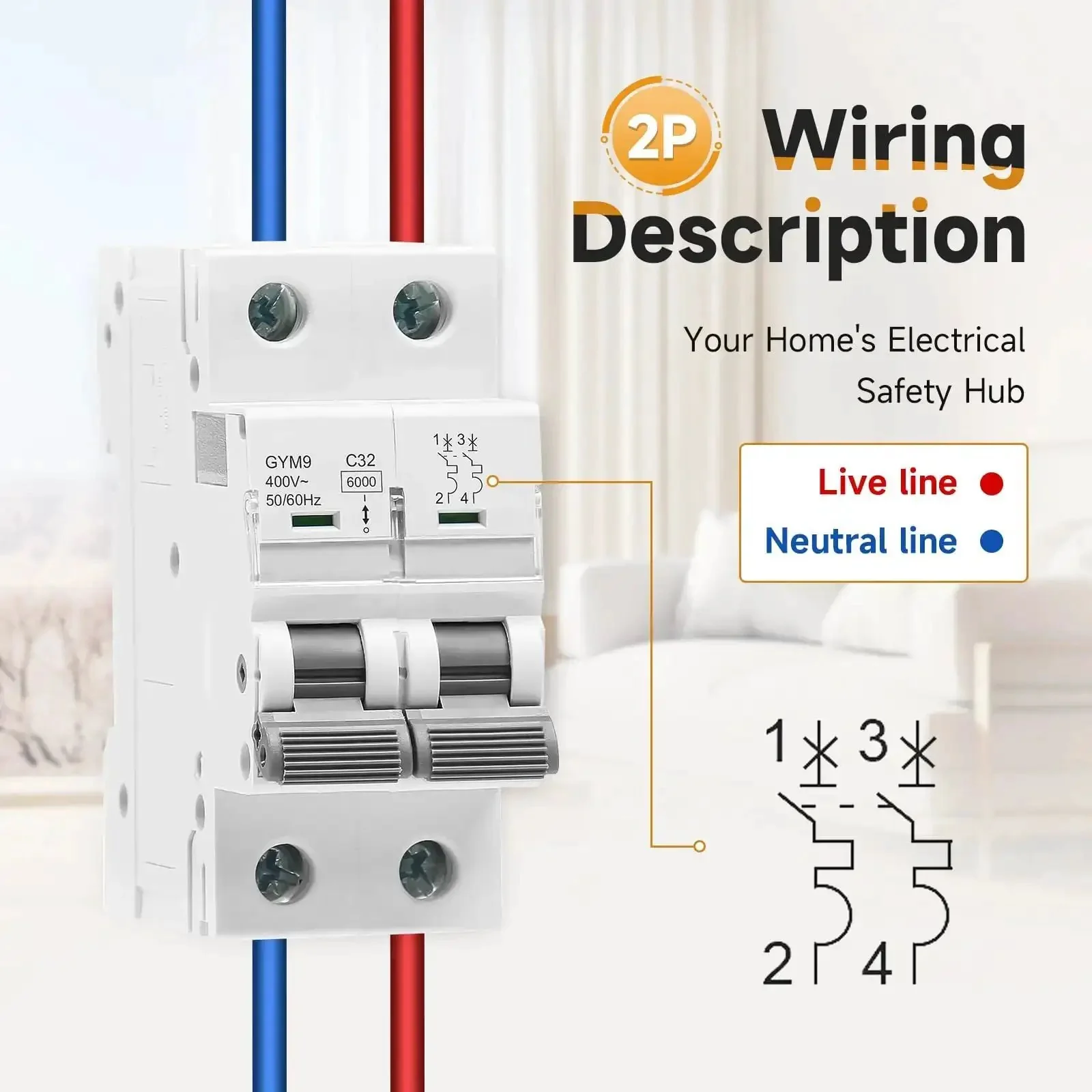 Solid 25 Amp Miniature Circuit Breaker For Solar Systems 120V 240V 2 Pole DIN Rail Mount MCB With Thermal Magnetic Trip RV Battery Isolator And PV System Protection CE Certified - Image 4