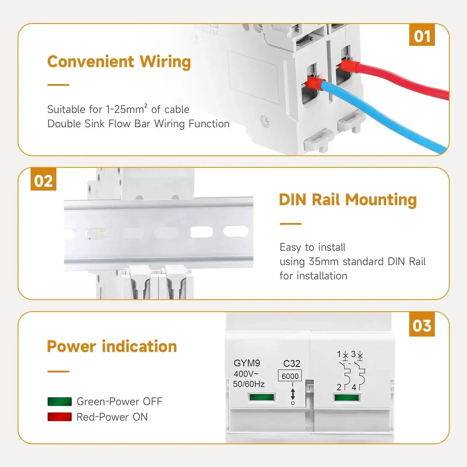 Solid 25 Amp Miniature Circuit Breaker For Solar Systems 120V 240V 2 Pole DIN Rail Mount MCB With Thermal Magnetic Trip RV Battery Isolator And PV System Protection CE Certified - Image 5