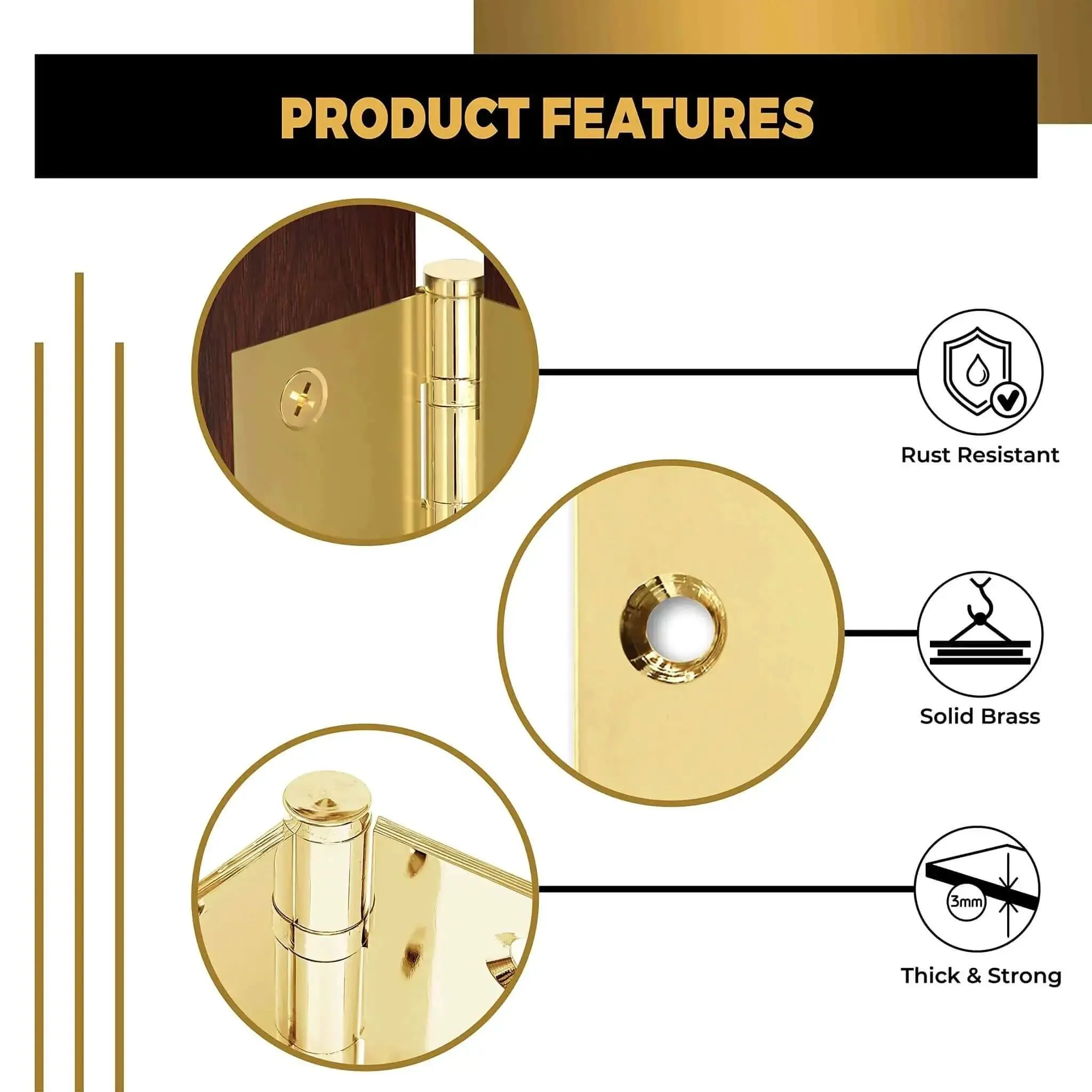 Solid Brass Ball Bearing Door Hinges Heavy Duty 4.5 x 4.5 Inch Polished Gold Finish Set Of 12 Hinges For Exterior Or Interior Doors With Smooth Operation And Long Life - Image 5