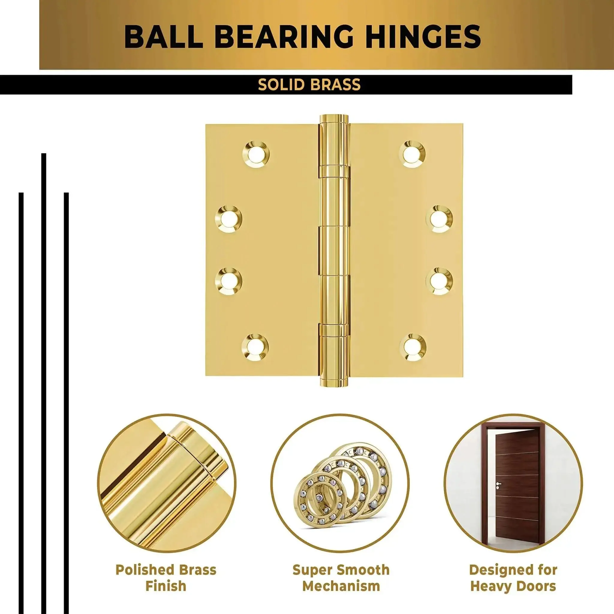 Solid Brass Ball Bearing Door Hinges Heavy Duty 4.5 x 4.5 Inch Polished Gold Finish Set Of 12 Hinges For Exterior Or Interior Doors With Smooth Operation And Long Life - Image 6
