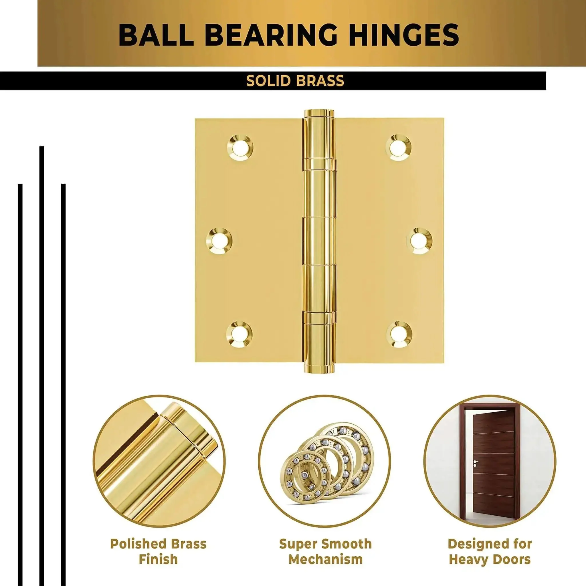 Solid Brass Ball Bearing Door Hinges, Heavy Duty Polished Gold Finish, 3.5 X 3.5 Inch, Smooth Operation For Heavy Doors, Durable Shiny Brass Hardware, Set Of 48 Hinges, Quick Install - Image 6