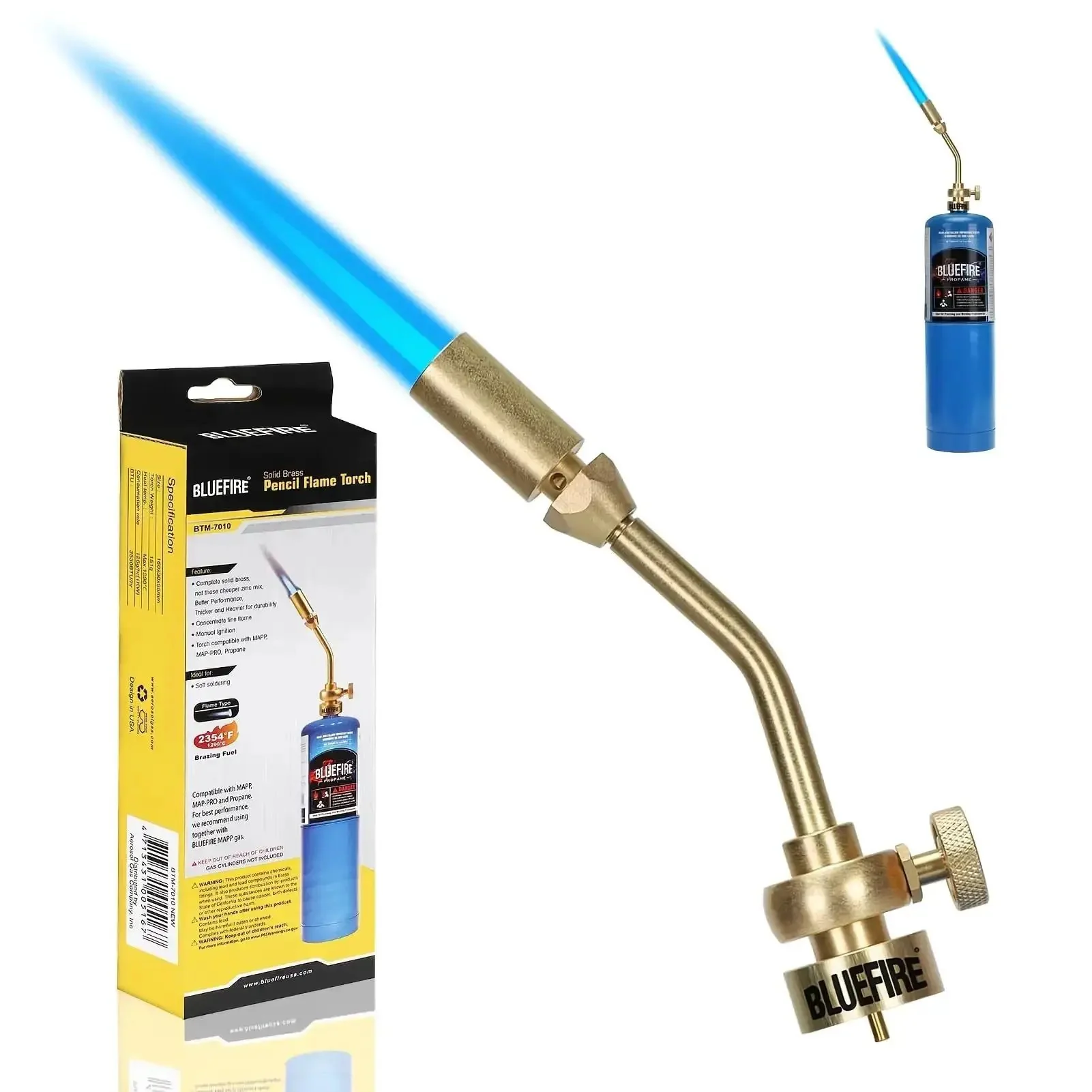 Solid Brass Pencil Flame Gas Welding Torch Head Nozzle, Beefed Up Full Metal Version For Precise Soldering And Heatwork, Durable Brass Construction For MAPP MAP Pro Propane CGA600 Cylinders, Torch Only