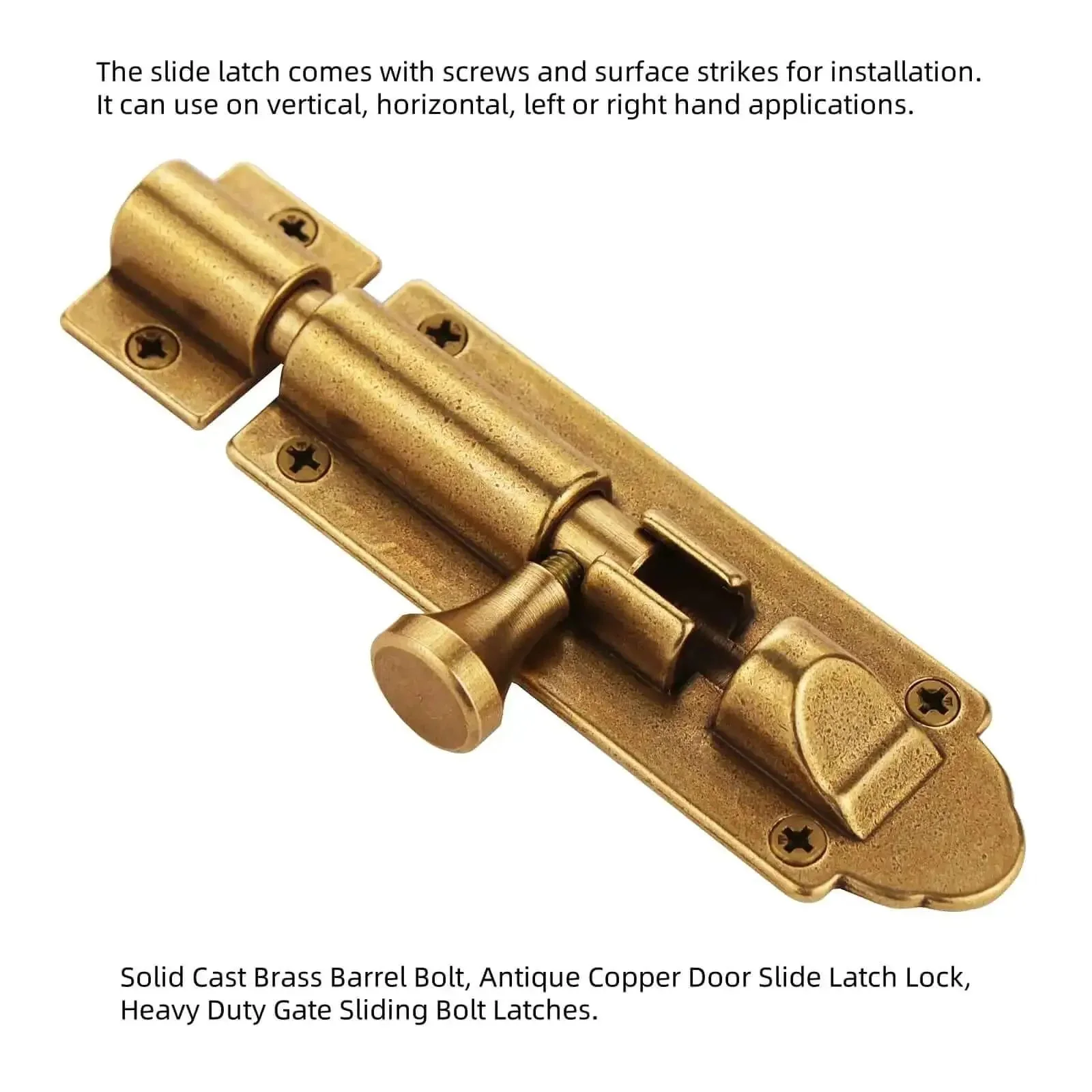 Solid Cast Brass Barrel Bolt For Doors And Gates, Antique Brass Sliding Latch Lock, Heavy Duty Gate Bolt With Secure Locking, Old School Charm Vintage Style Door Barrier, Built To Last Home Safety Hardware - Image 3