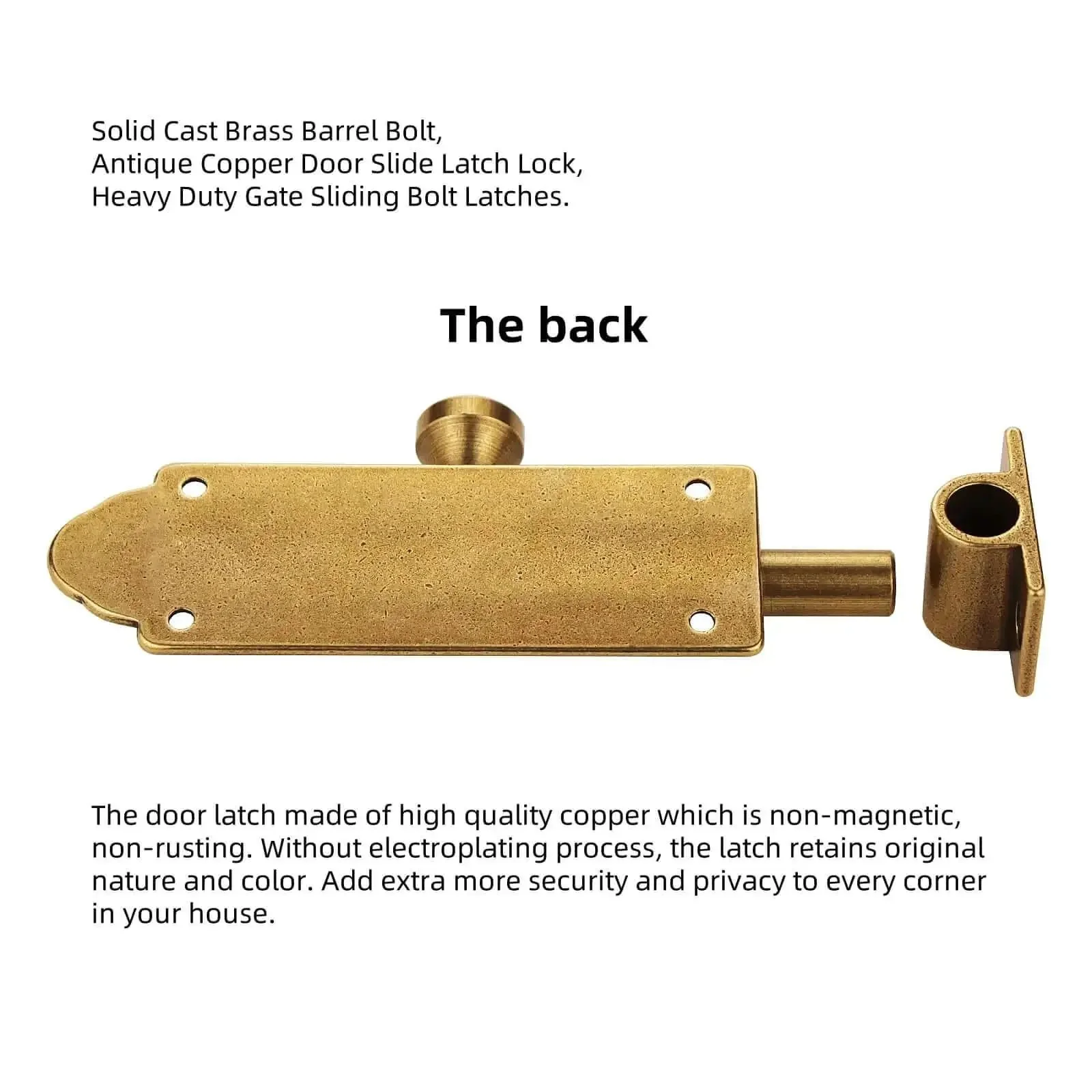 Solid Cast Brass Barrel Bolt For Doors And Gates, Antique Brass Sliding Latch Lock, Heavy Duty Gate Bolt With Secure Locking, Old School Charm Vintage Style Door Barrier, Built To Last Home Safety Hardware - Image 4
