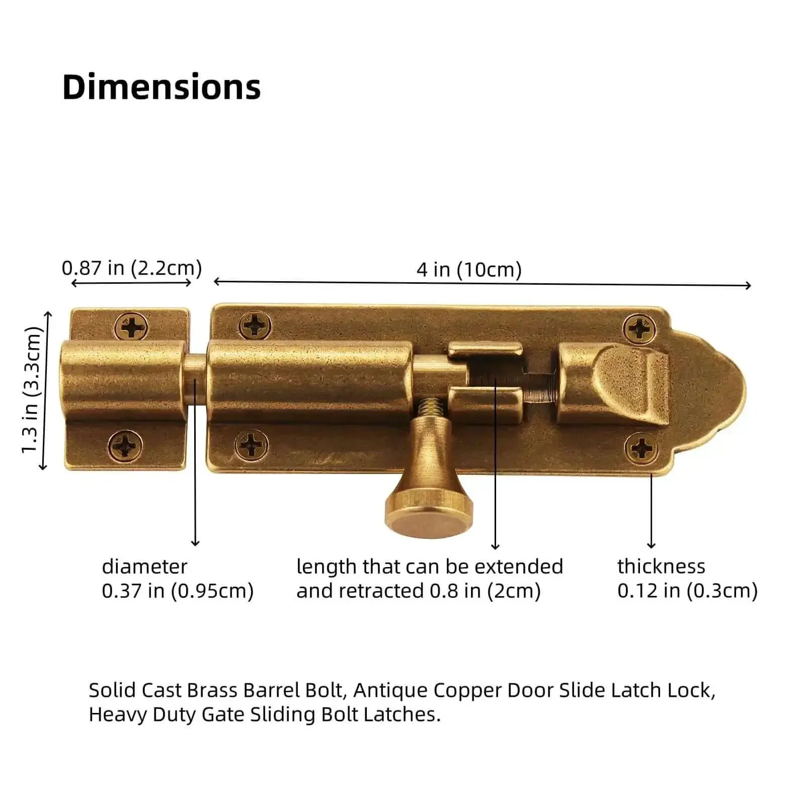 Solid Cast Brass Barrel Bolt For Doors And Gates, Antique Brass Sliding Latch Lock, Heavy Duty Gate Bolt With Secure Locking, Old School Charm Vintage Style Door Barrier, Built To Last Home Safety Hardware - Image 6