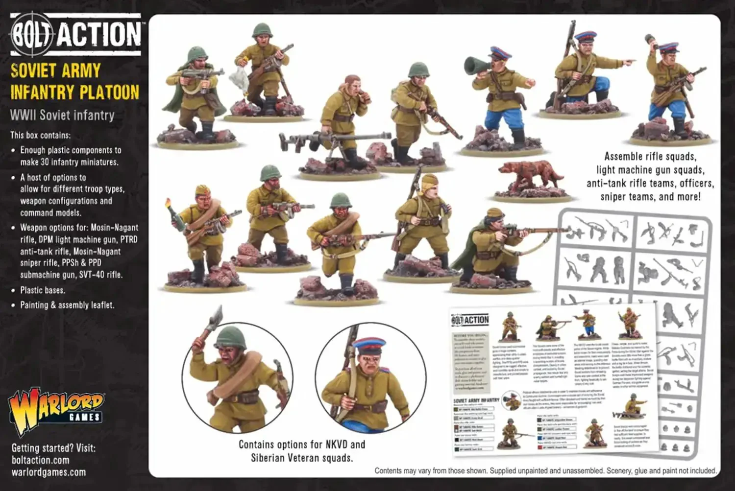 Soviet Army Infantry Platoon 28Mm Scale Plastic Miniatures For Bolt Action World War II Battle Games With Mosin Nagant Rifles And Carbines DPM Light Machine Guns PTRD Anti Tank Rifle And Command Options For Battle Ready Action - Image 2