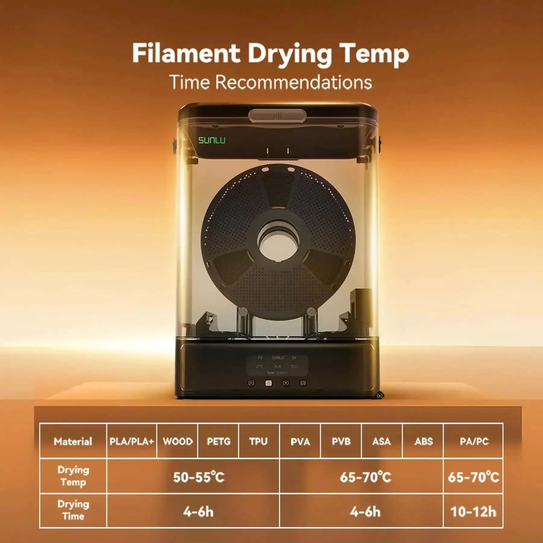 SP2 Filament Box Dryer With Rapid Heating To 70C, Supports 0.25 To 3 Kg, Compatible With 1.75 And 2.85 mm Filament, Chamber And Base Stackable Separated Design, Black, Easy Drying Cabinet For 3D Printing Filaments - Image 3