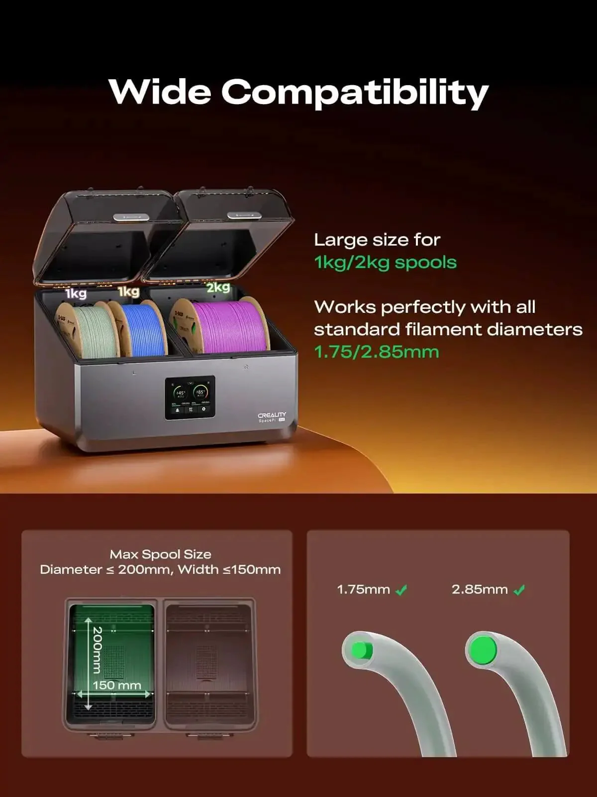 SpacePi X4 Filament Dryer Box For Four Spools, Dual 200W Heaters Up To 85 C, Fast Drying And Moisture Free Storage, Perfect For PLA PETG TPU ABS Big Time Hobbyists And Makers - Image 3