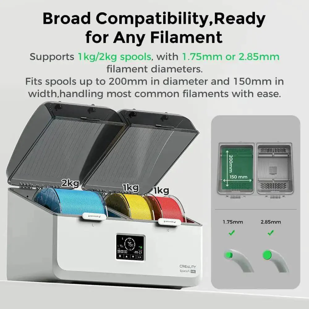 SpacePi X4L Filament Dryer And Storage Box For Four Spools, Dual Independent Heating Chambers Up To 75C, Compatible With 1.75mm And 2.85mm Filaments Including PLA PETG ABS TPU PC PA PAHT, Dry Filaments While You Print - Image 2