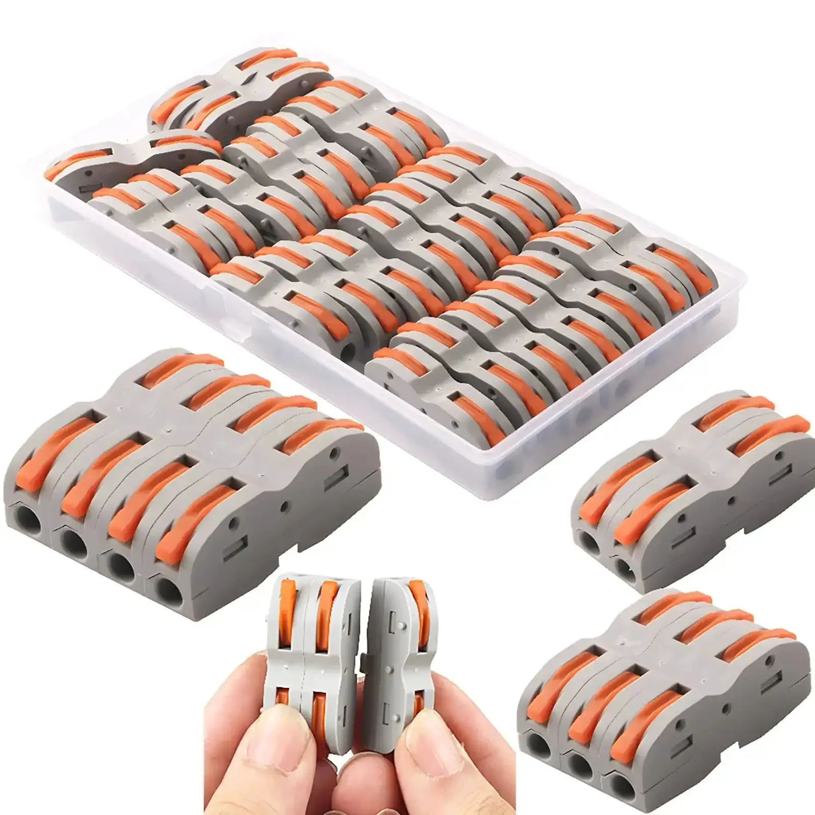 SPL-1 Compact Wire Connectors With Lever, Double-Sided Electrical Terminal Blocks For Quick And Easy Plug And Play Connections, 250V 32A Rated, 24 Pcs Pack, Nylon PA66 Insulated Flame Retardant, Tin-Plated Conductor For Solid Or Stranded Wire