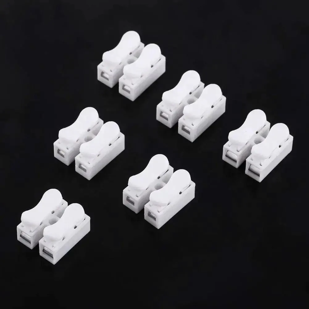 Spring Clamp Terminal Wire Connector Pack 100 Quick Release 2 Pin 10A 220V White Cable Connector for Wiring Harness Easy Snap In Electrical Terminal Blocks Flame Retardant Shell With Elastic Copper Clamp Pins - Image 2