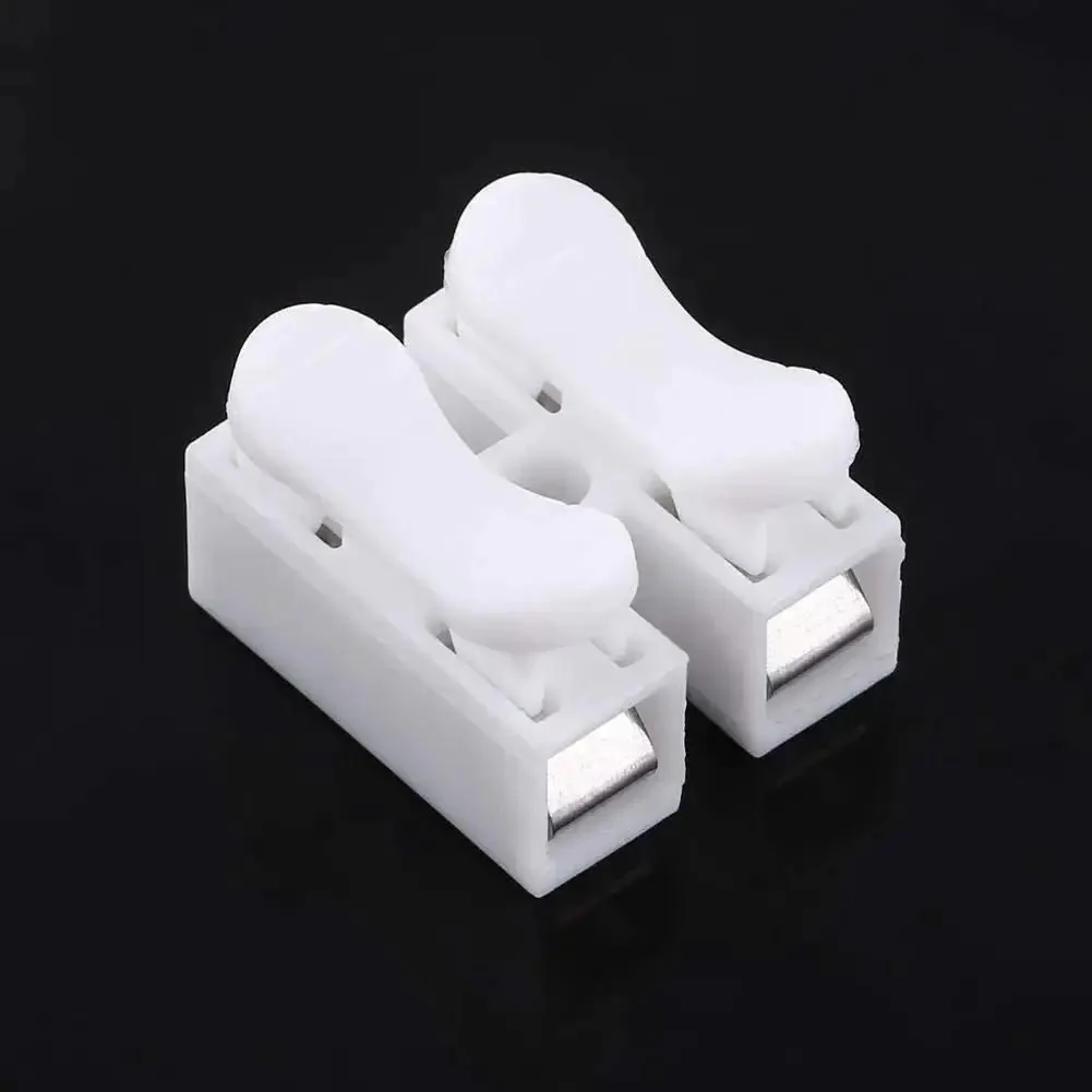 Spring Clamp Terminal Wire Connector Pack 100 Quick Release 2 Pin 10A 220V White Cable Connector for Wiring Harness Easy Snap In Electrical Terminal Blocks Flame Retardant Shell With Elastic Copper Clamp Pins - Image 3