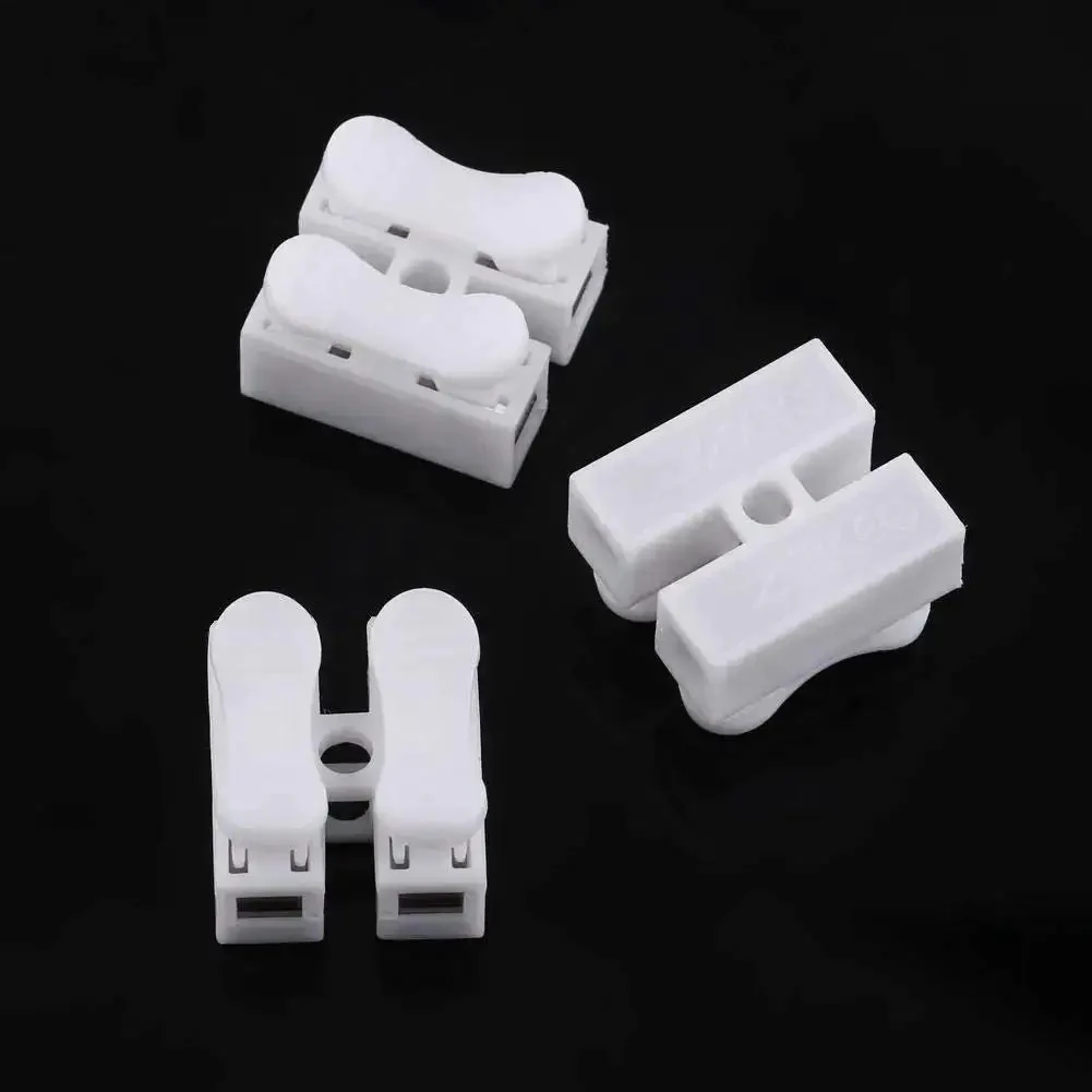 Spring Clamp Terminal Wire Connector Pack 100 Quick Release 2 Pin 10A 220V White Cable Connector for Wiring Harness Easy Snap In Electrical Terminal Blocks Flame Retardant Shell With Elastic Copper Clamp Pins - Image 4